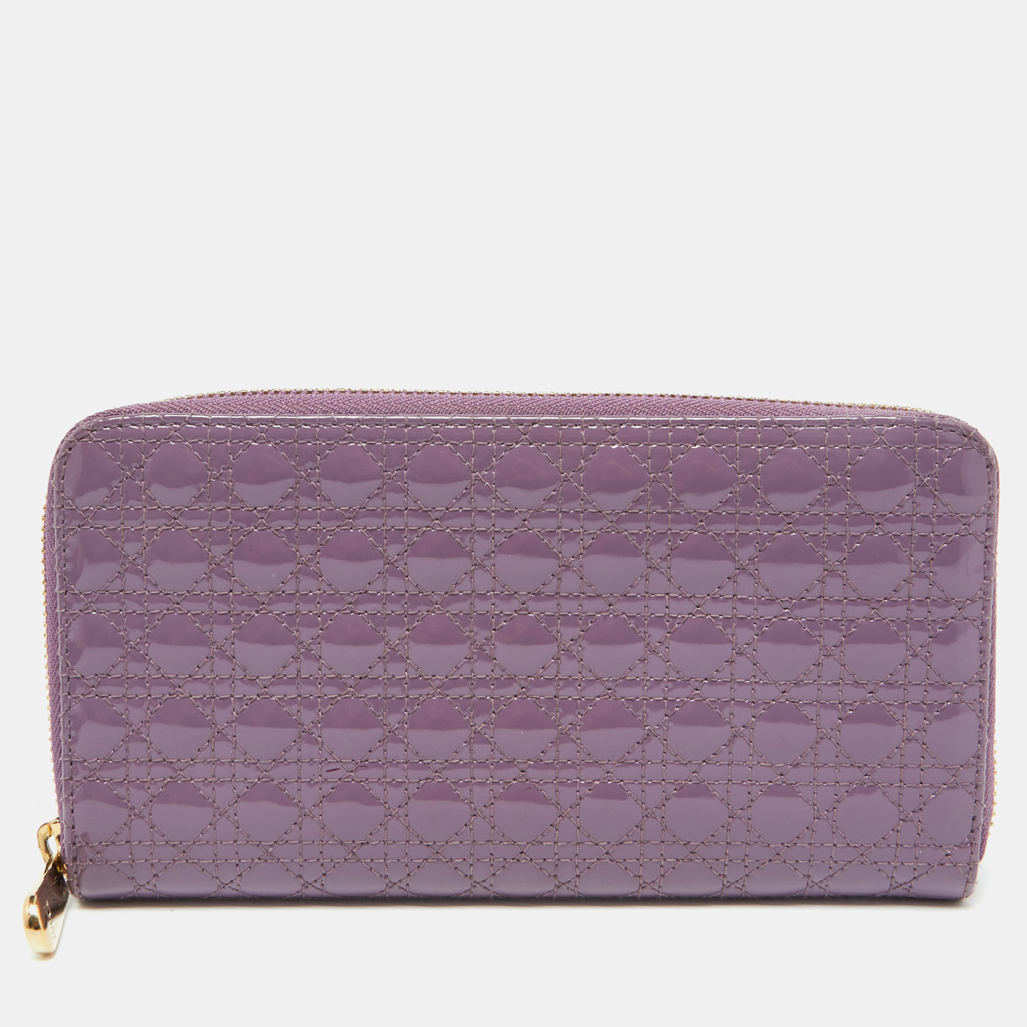 Pre-owned Dior Zip Around Wallet In Purple