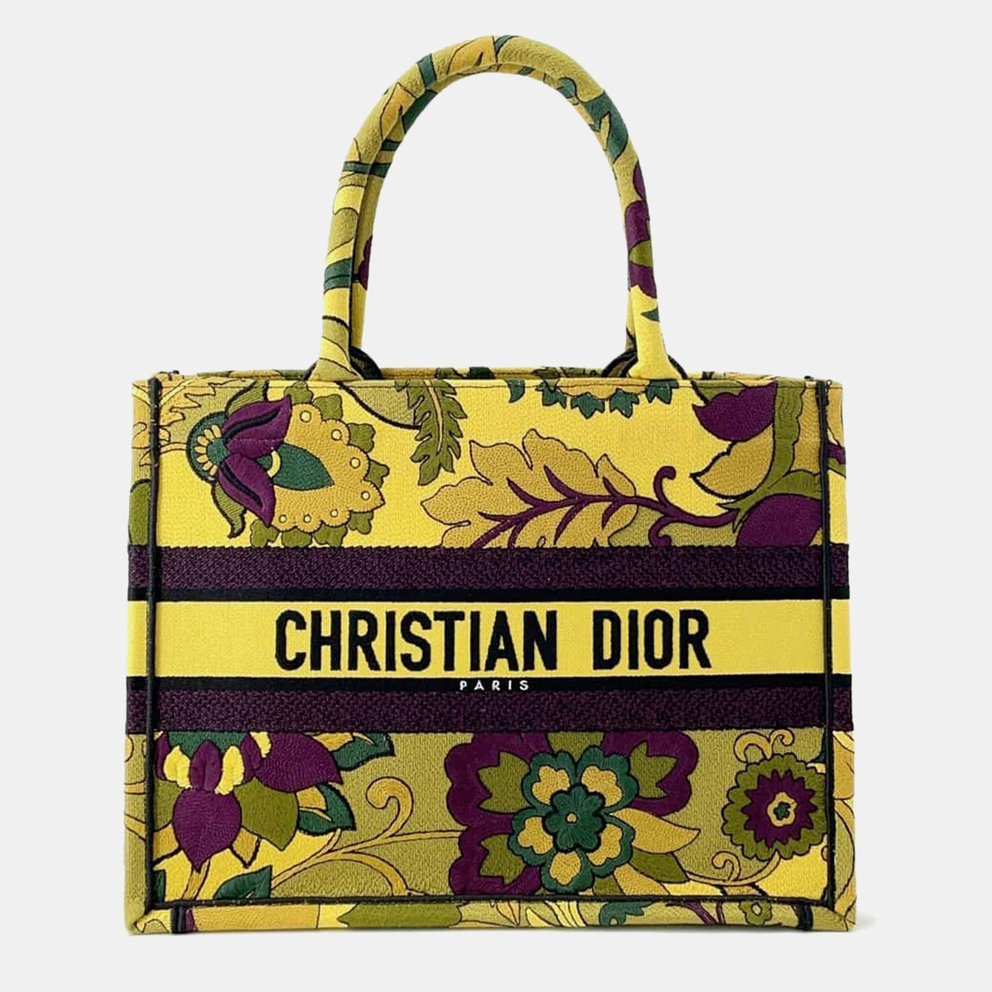 Pre-owned Dior Yellow/multicolor Canvas Medium Book Tote Bag