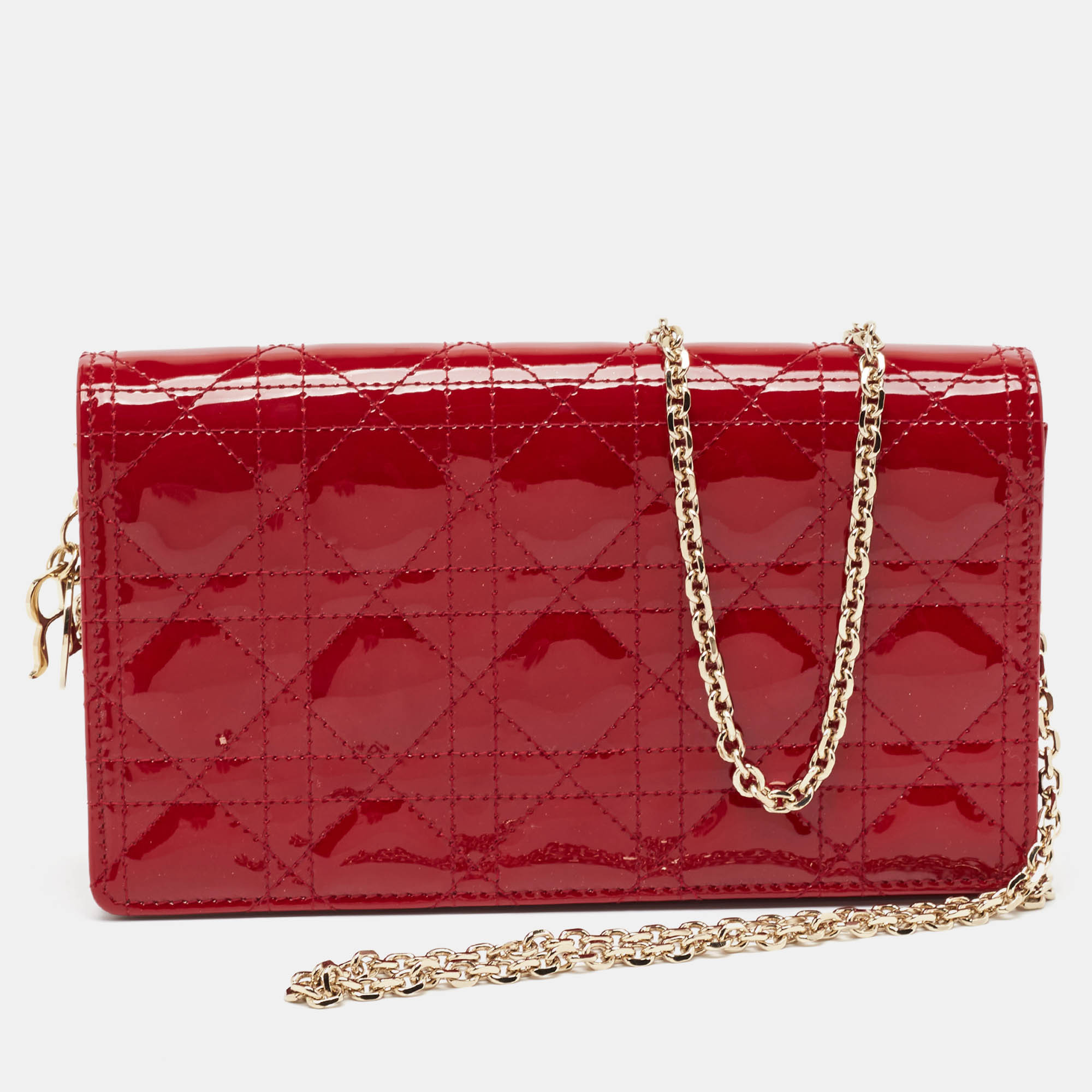 

Dior Red Cannage Patent Leather Lady Dior Chain Clutch