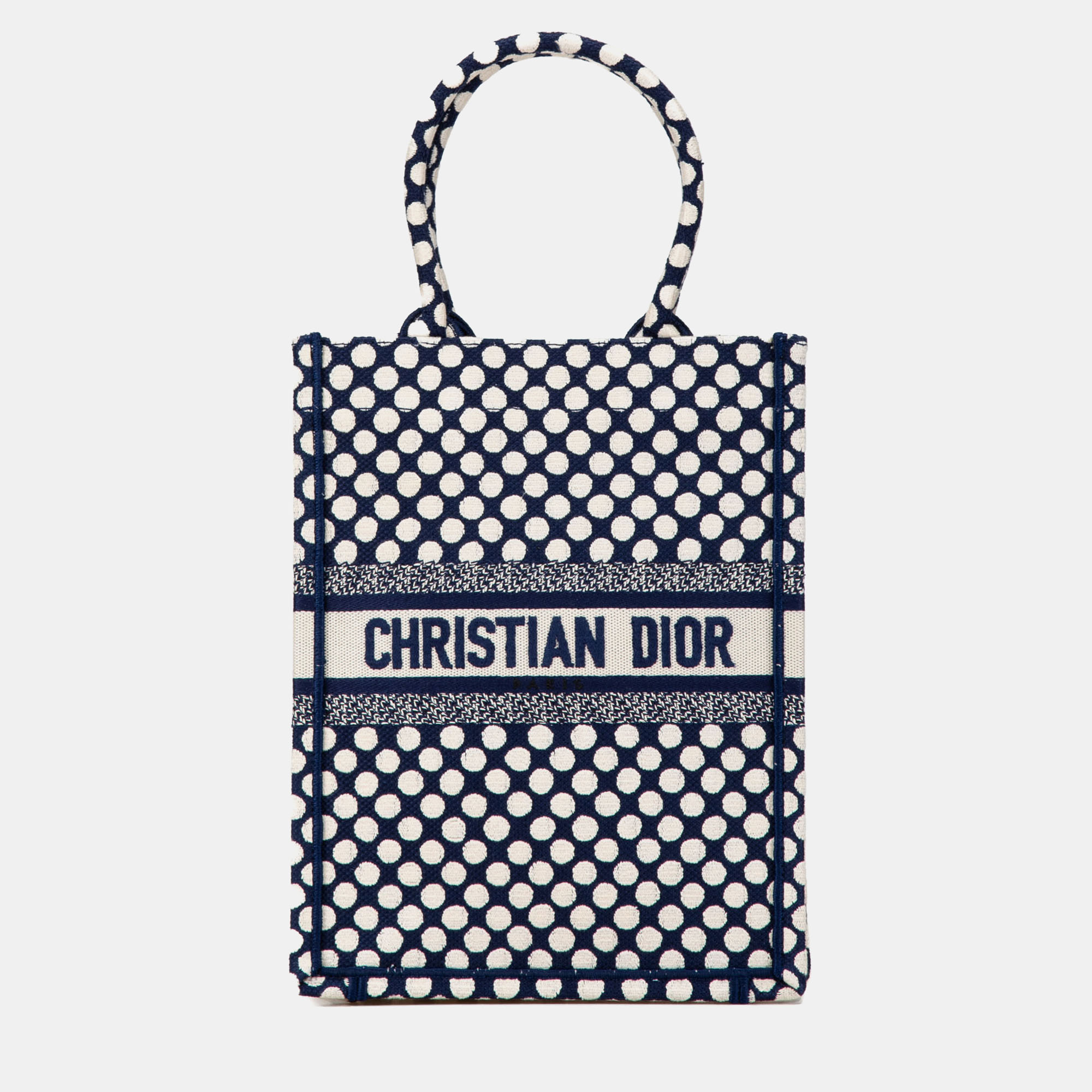 Pre-owned Dior Amour Dots Vertical Book Tote In Navy Blue