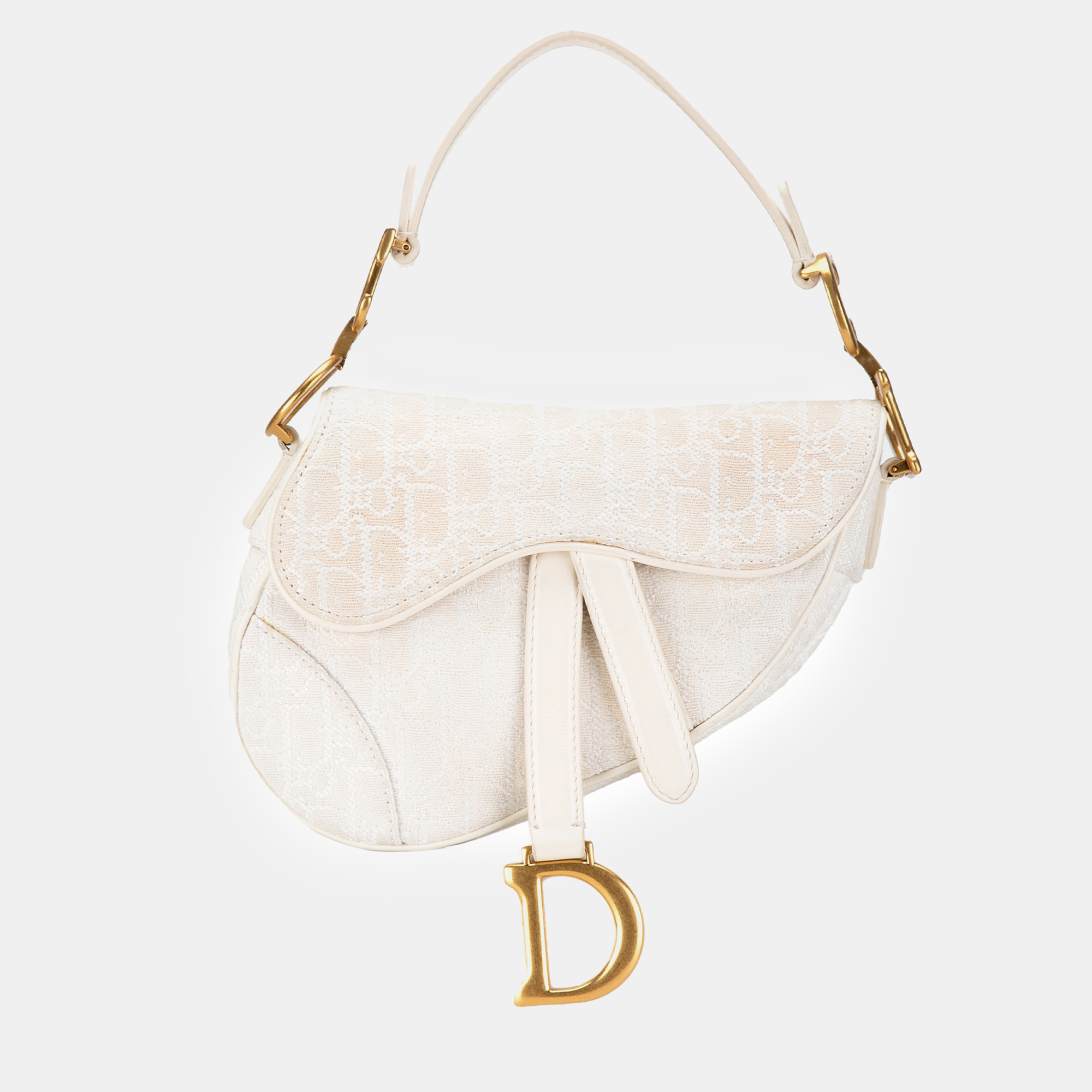 

Dior Mini Oblique Saddle Bag, White