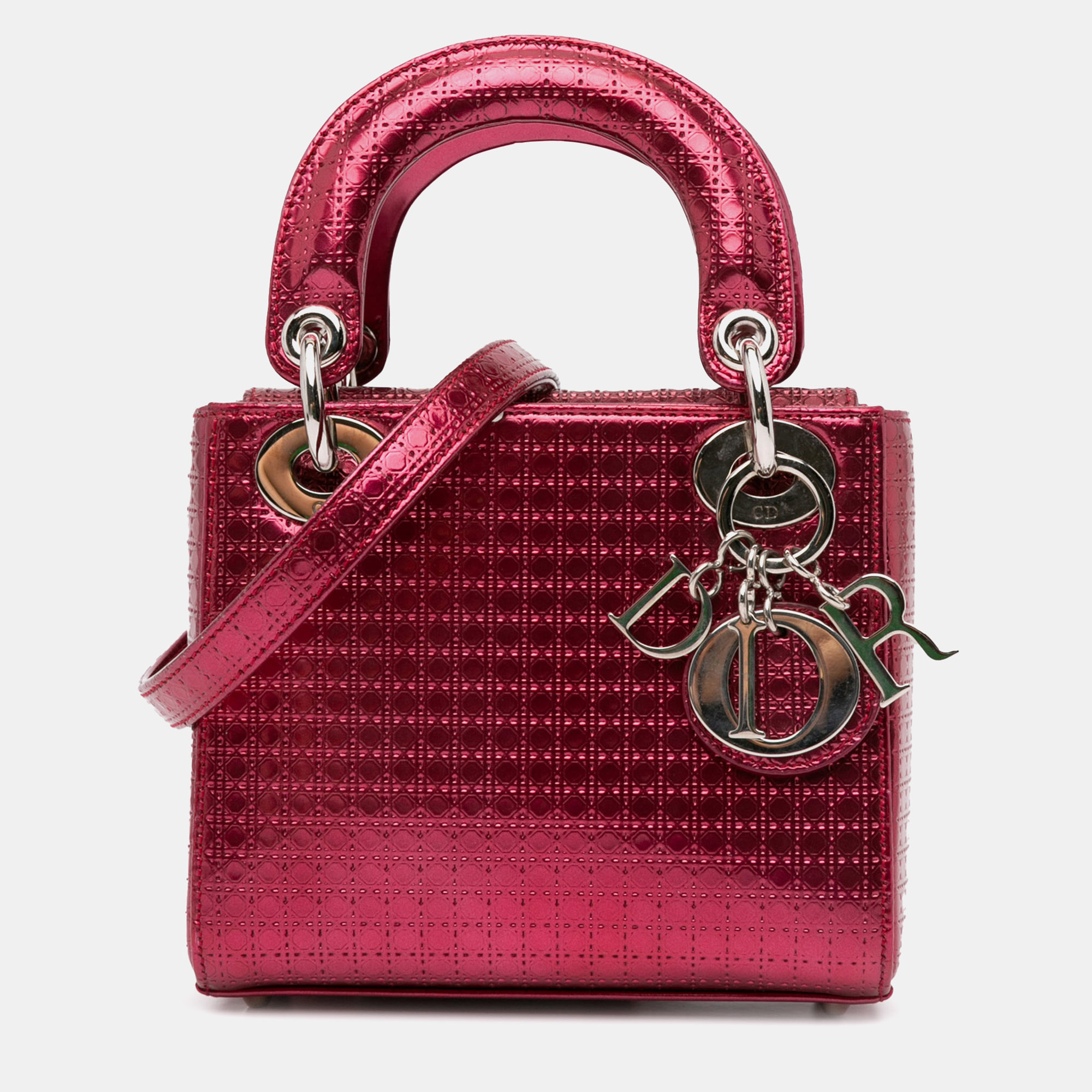 

Dior Mini Patent Microcannage Lady Dior Bag, Pink