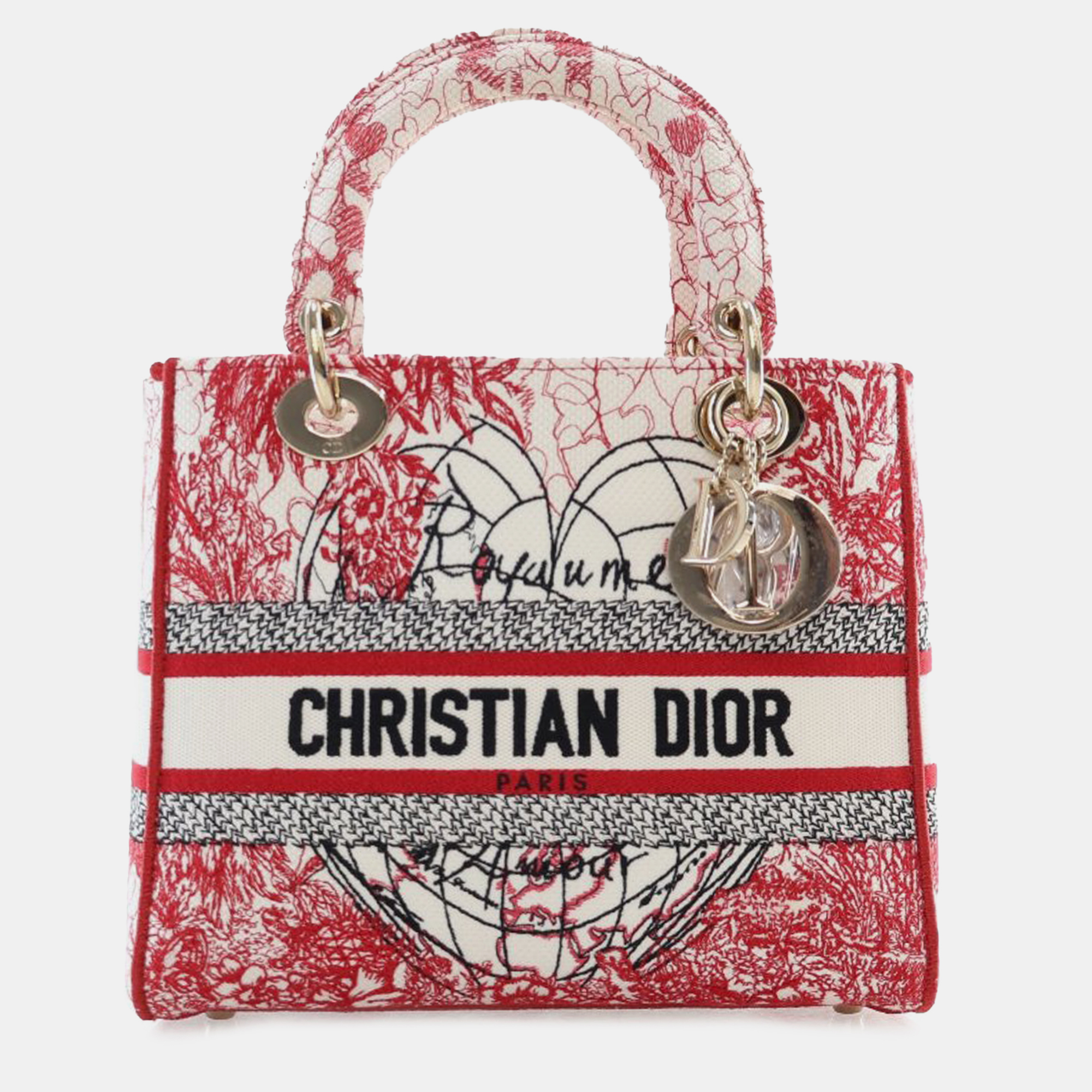 

Dior Red Canvas Medium Royale d'Amour Lady D-Lite Bag