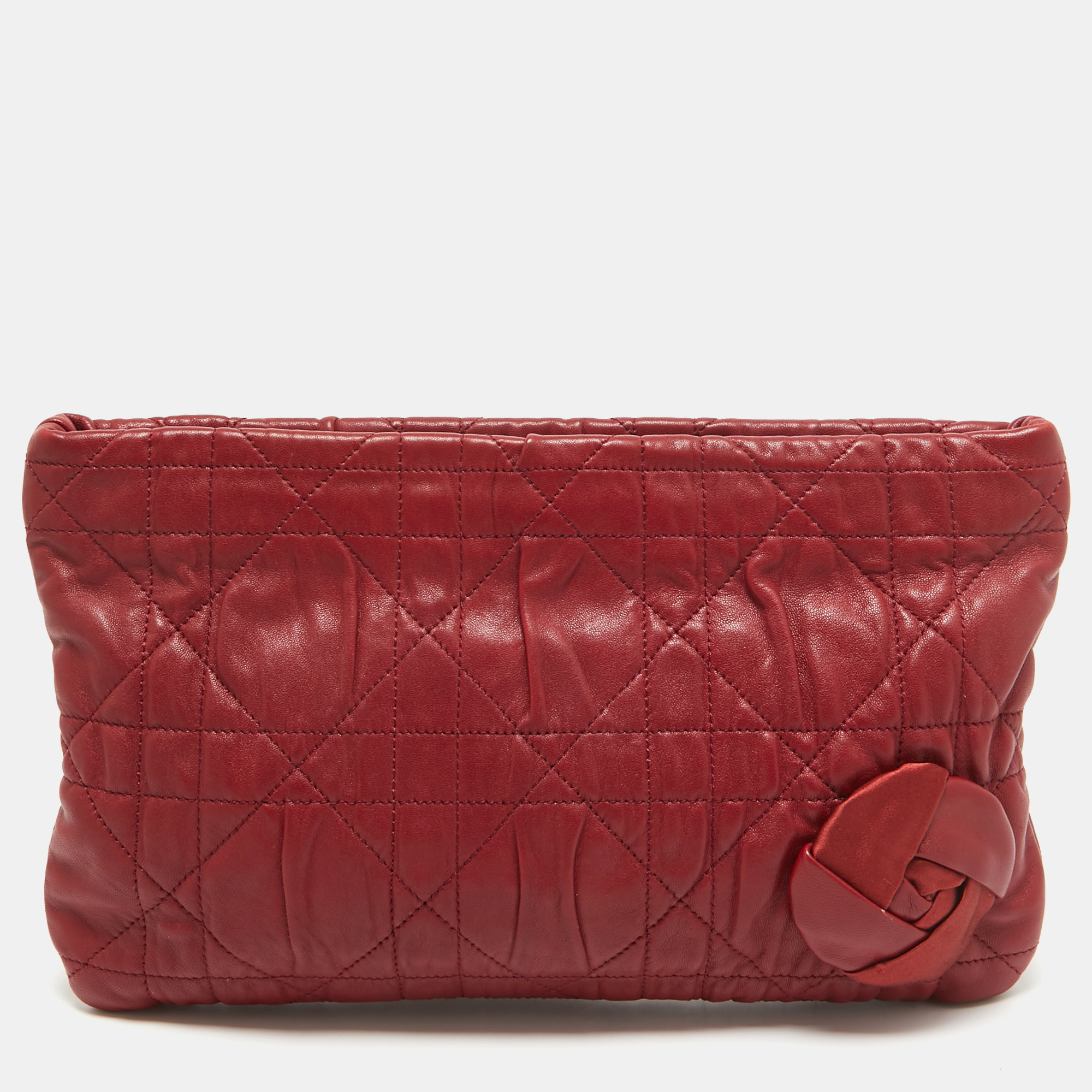 

Dior Red Cannage Leather Oversized Rosette Clutch