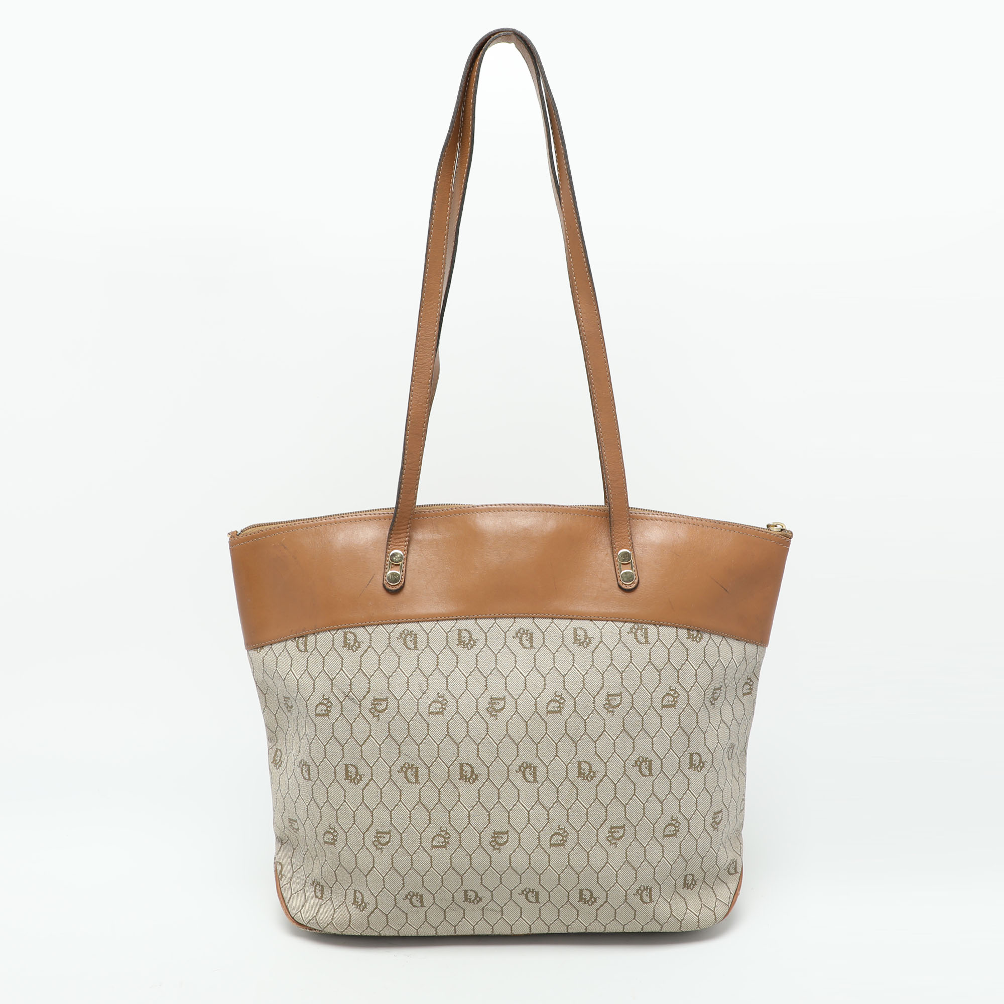 Dior Beige/Brown Honeycomb Coated Canvas and Leather Vintage Tote 