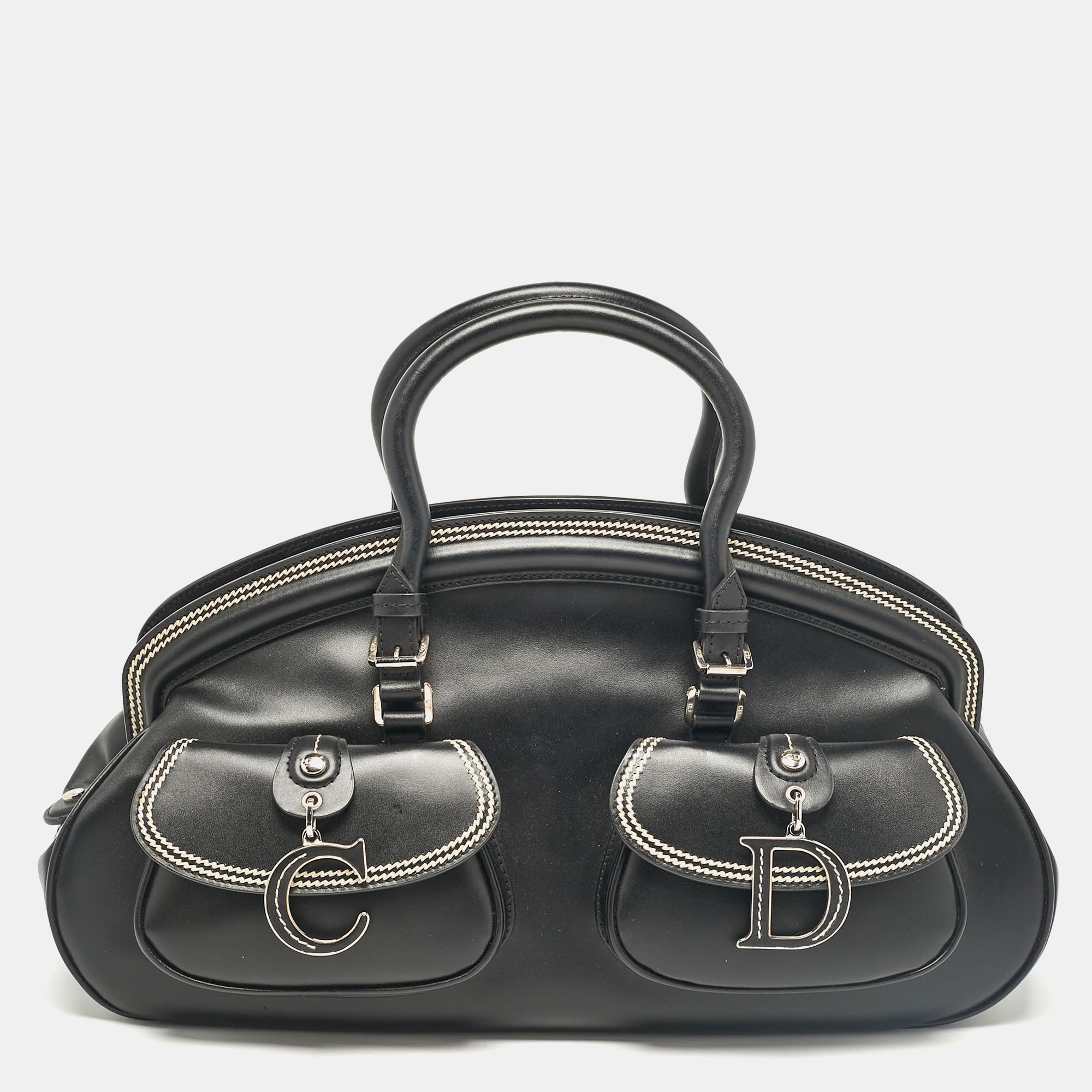 Pre-owned Dior Black Leather Detective Satchel