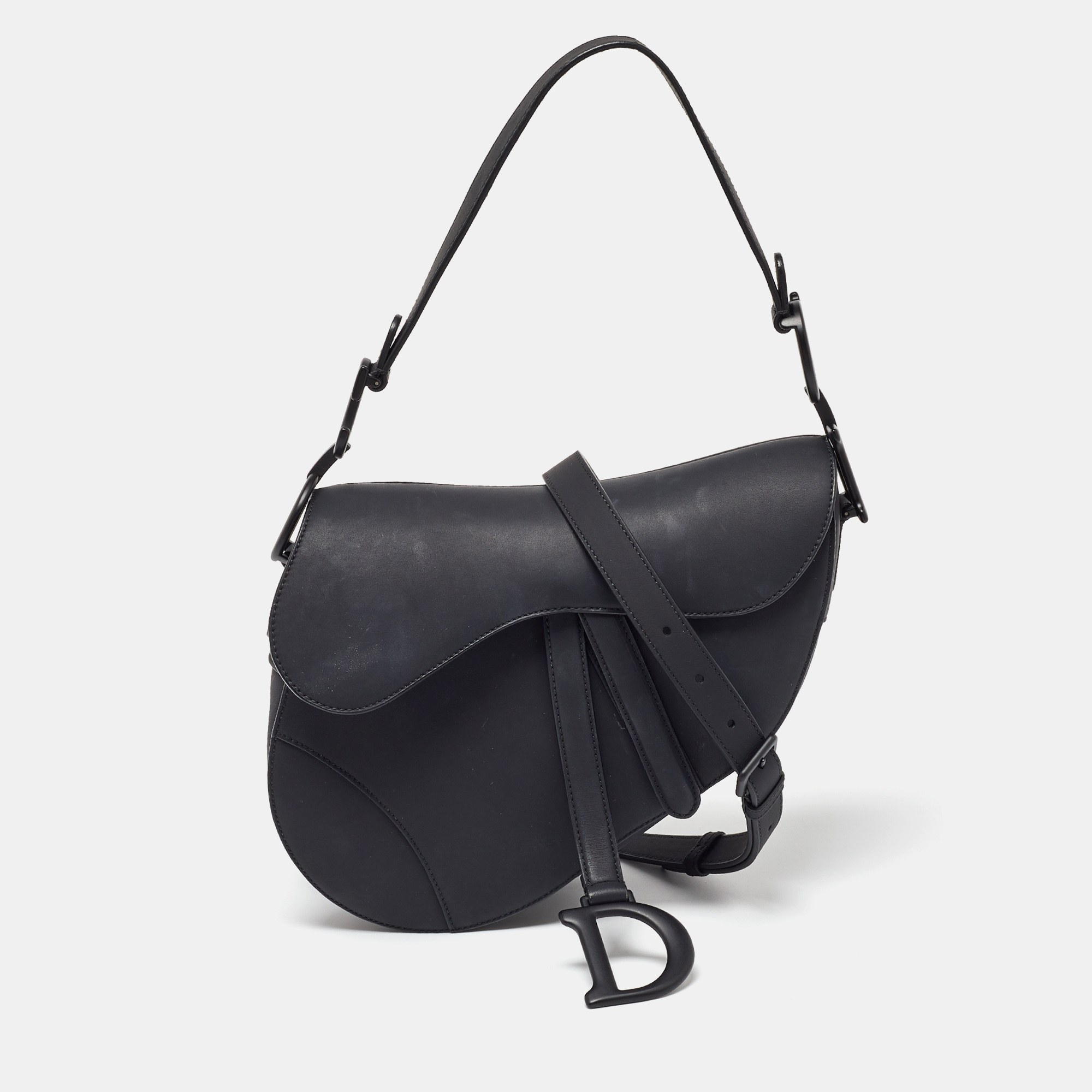 

Dior Black Ultramatte Leather Saddle Bag with Strap