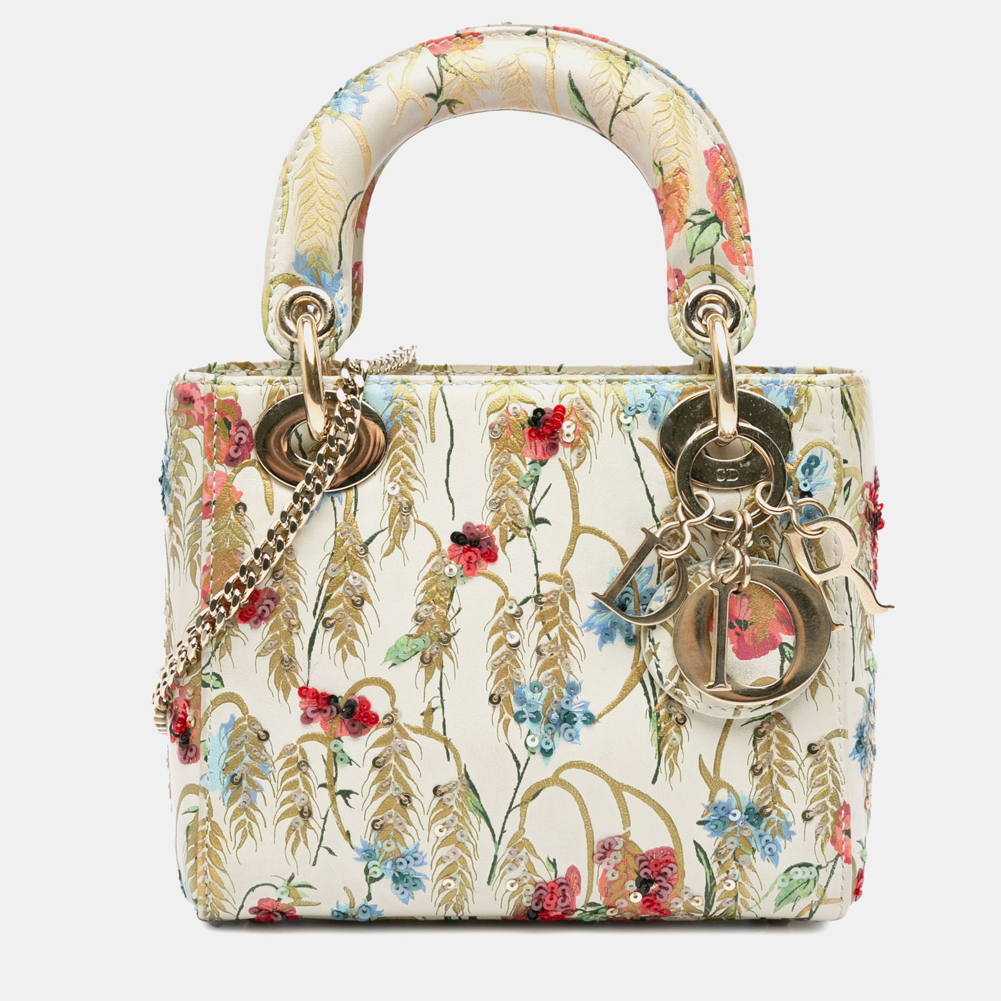 

Christian Dior Multicolor Calfskin Hibiscus Printed Embroidered My ABCDior Lady Dior Bag