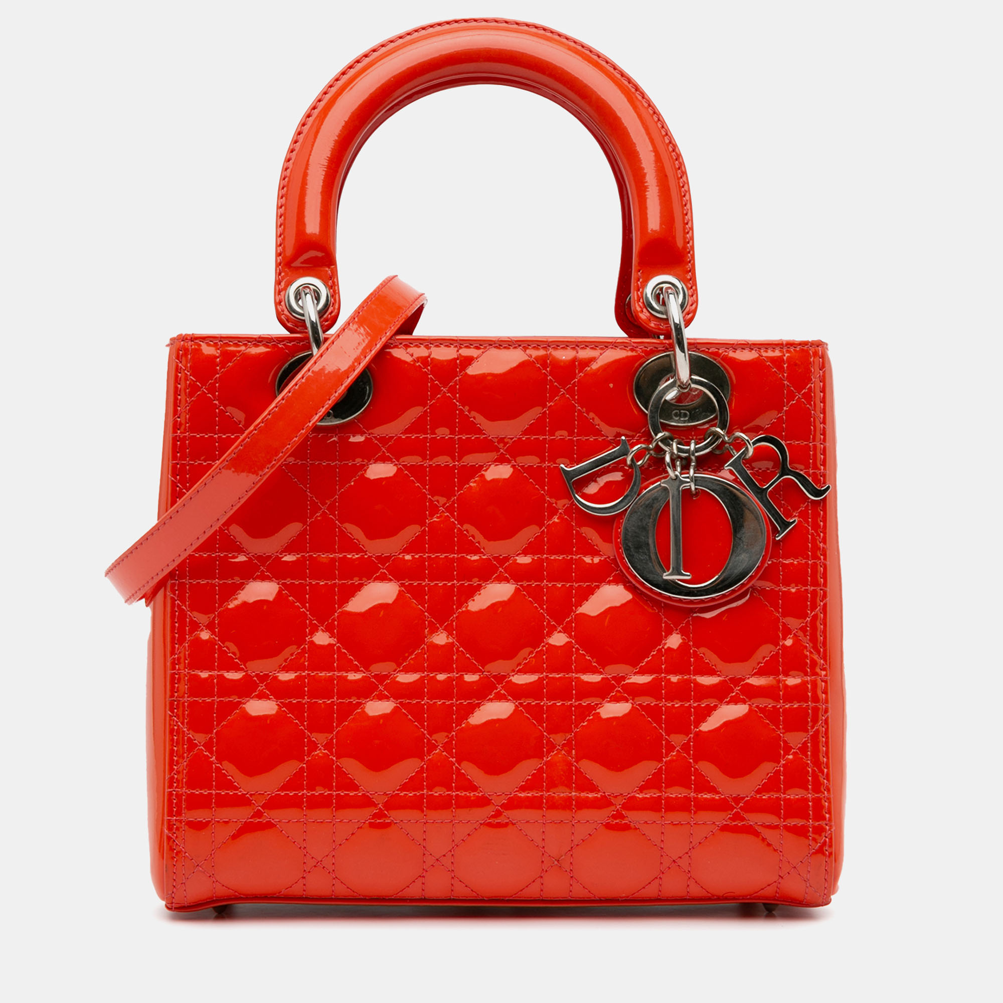 

Dior Red Patent Cannage Lady Dior Medium Bag