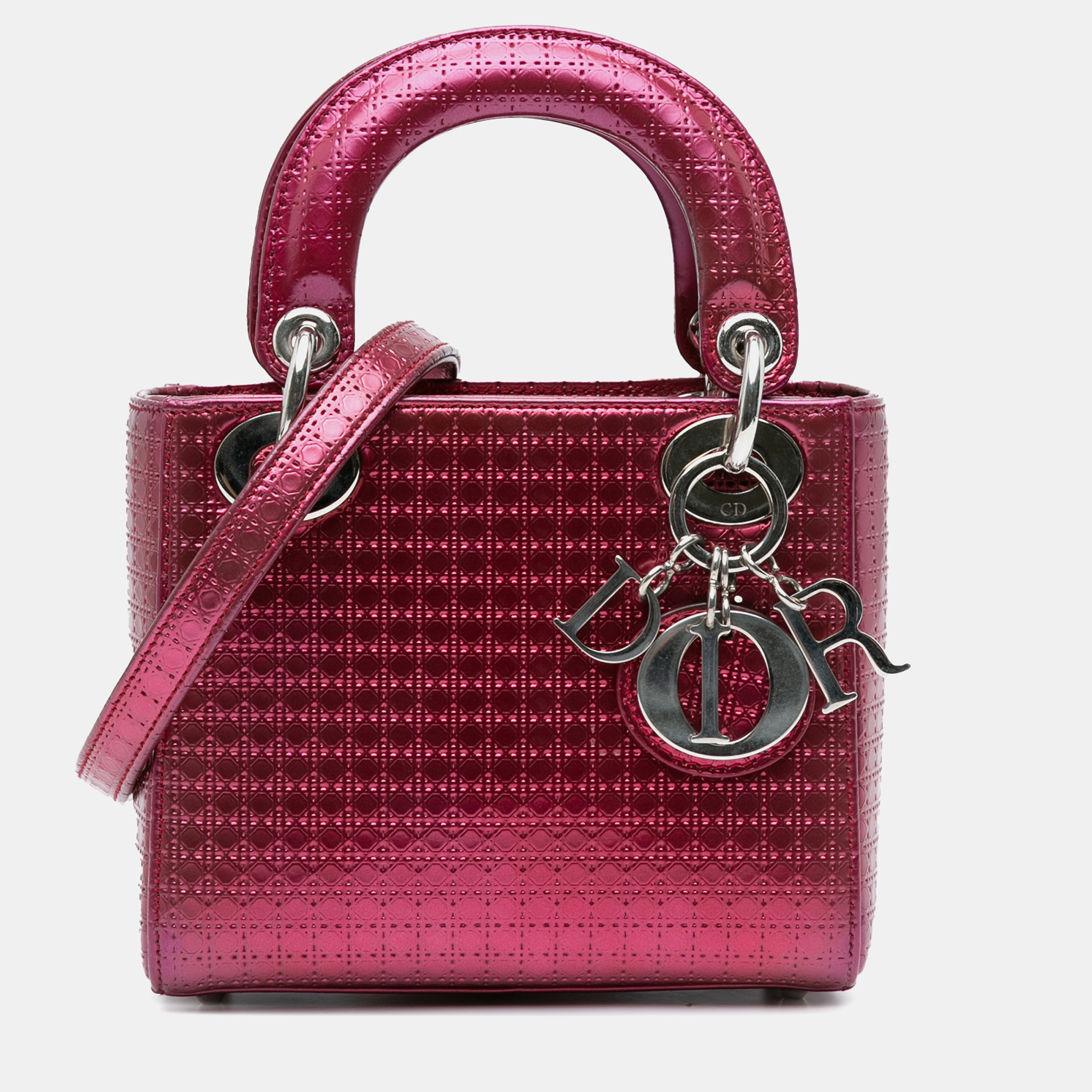 

Dior Mini Patent Microcannage Lady Dior Bag, Pink