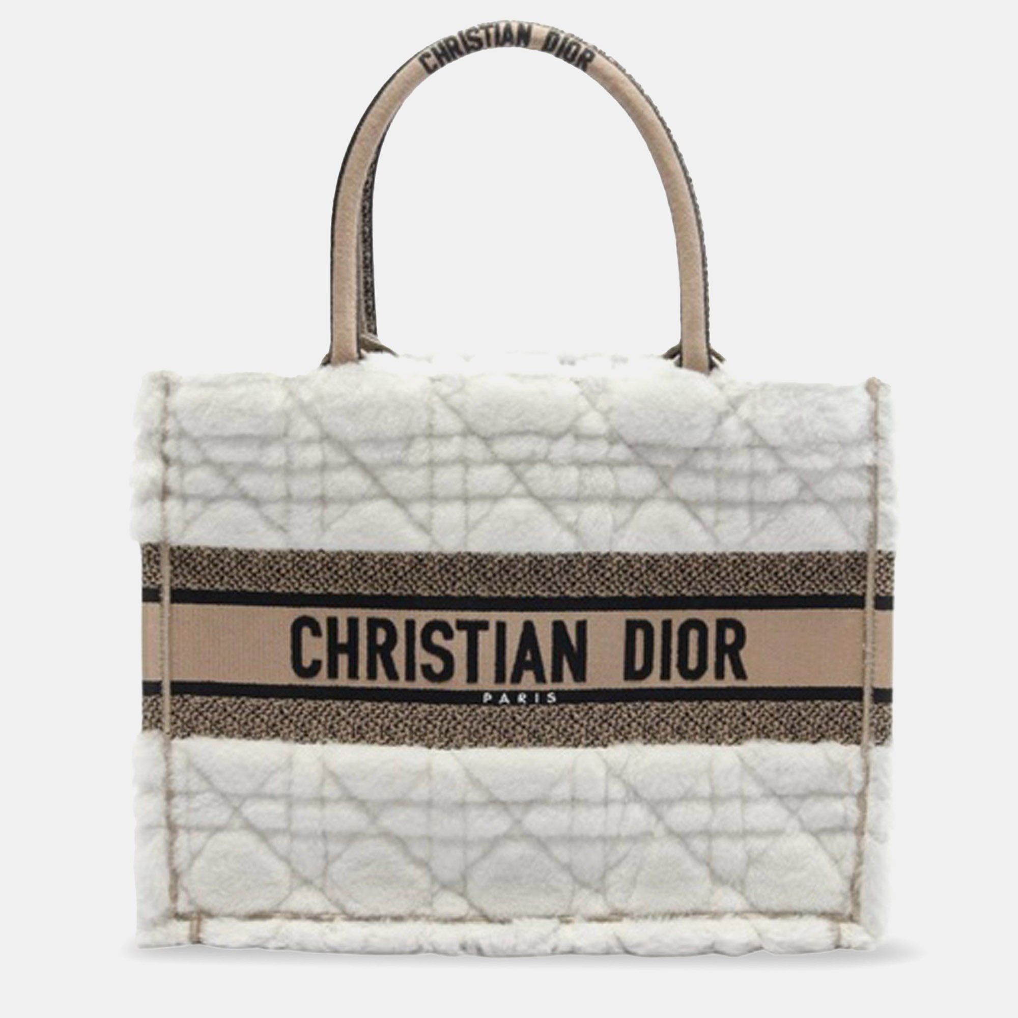 

Dior Medium Shearling Cannage Book Tote Bag, White