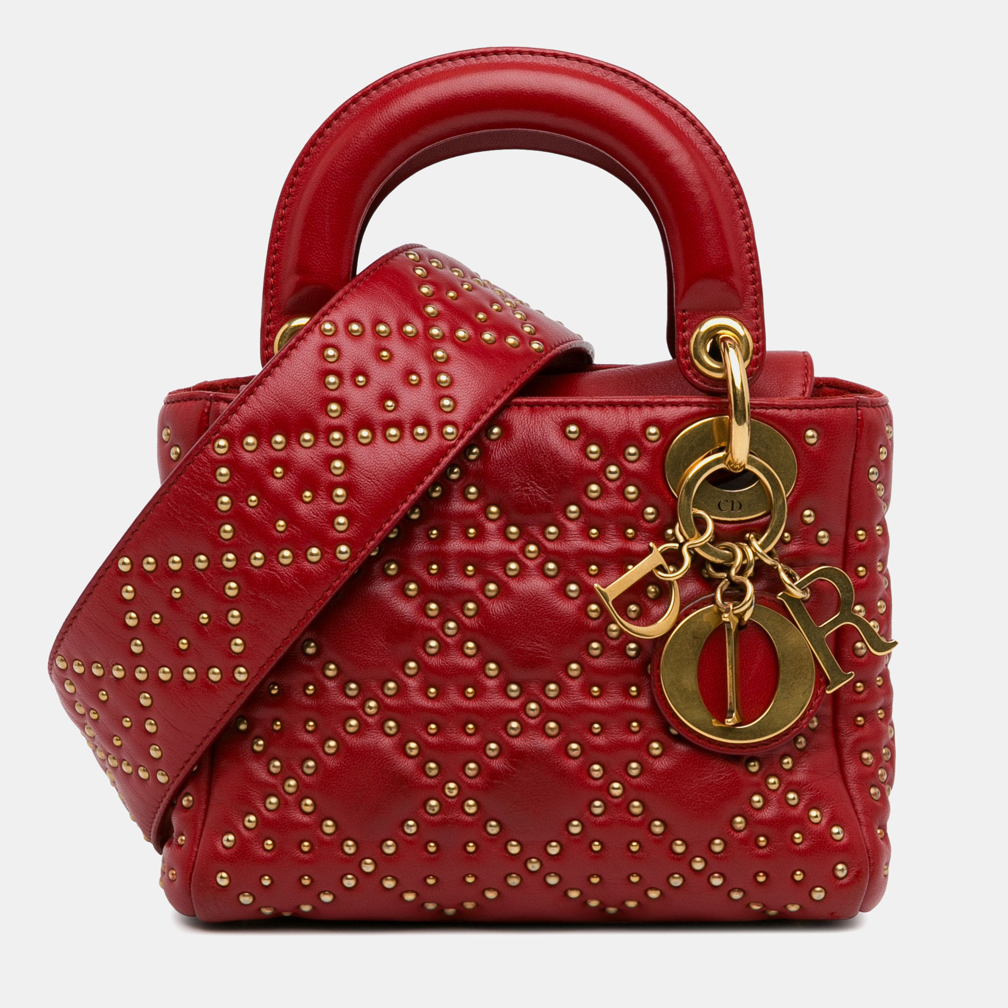 

Dior Mini Lambskin Cannage Studded Supple Lady Dior Bag, Red