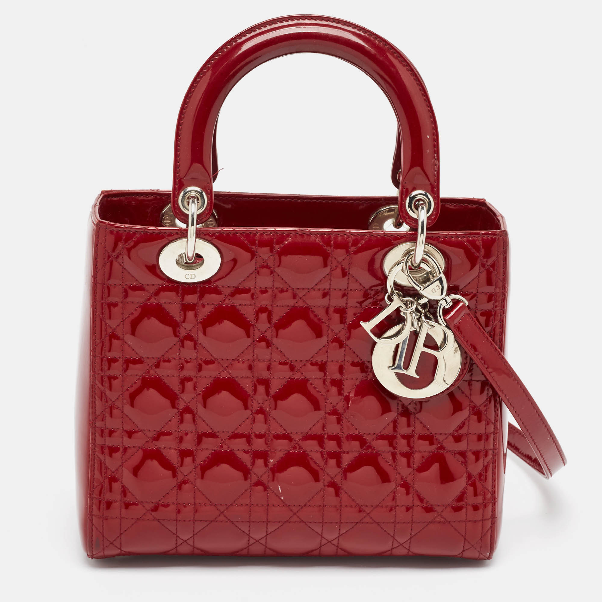 

Dior Red Cannage Patent Leather  Lady Dior Tote