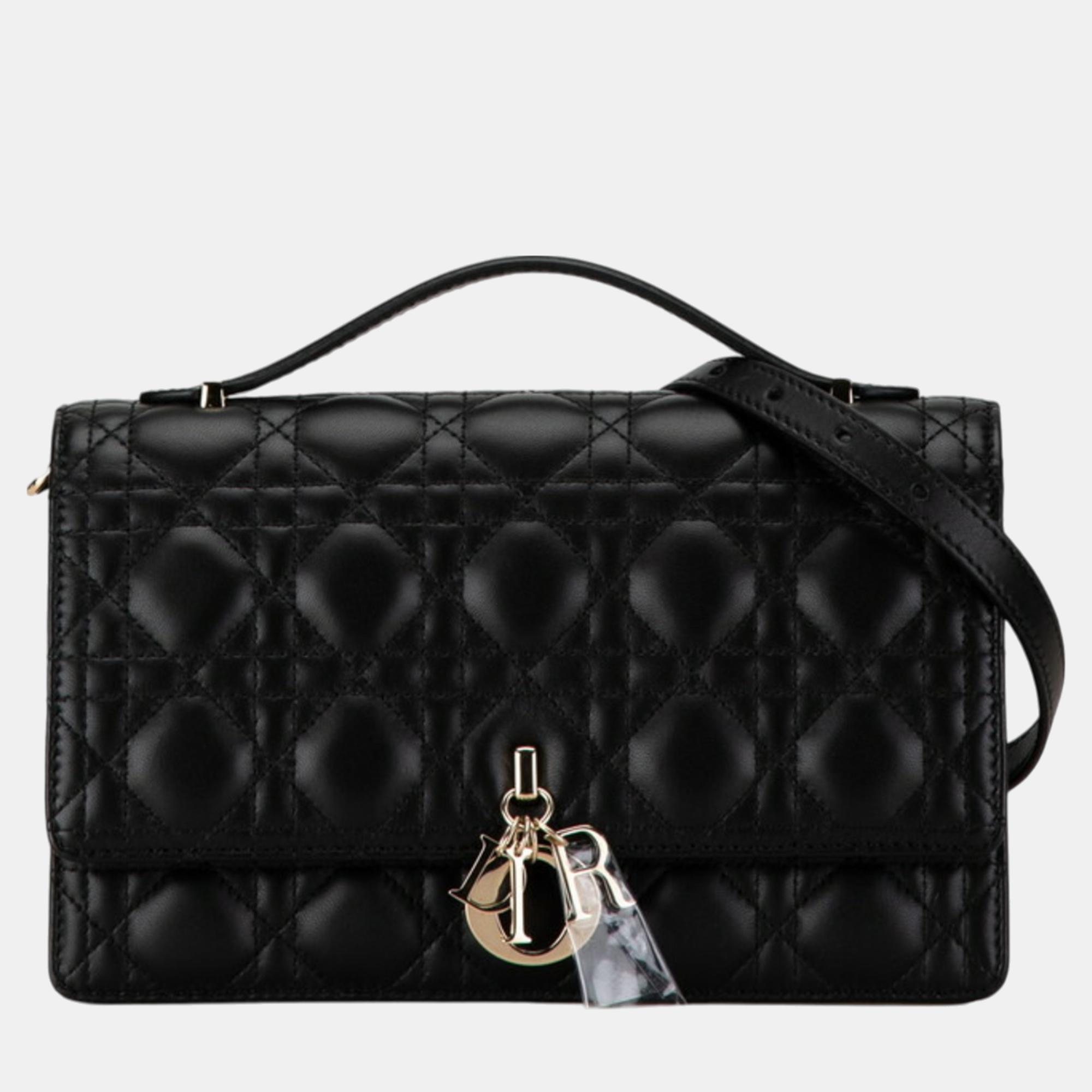 Pre-owned Dior Christian  Black Lambskin  Cannage My Bag Handbag