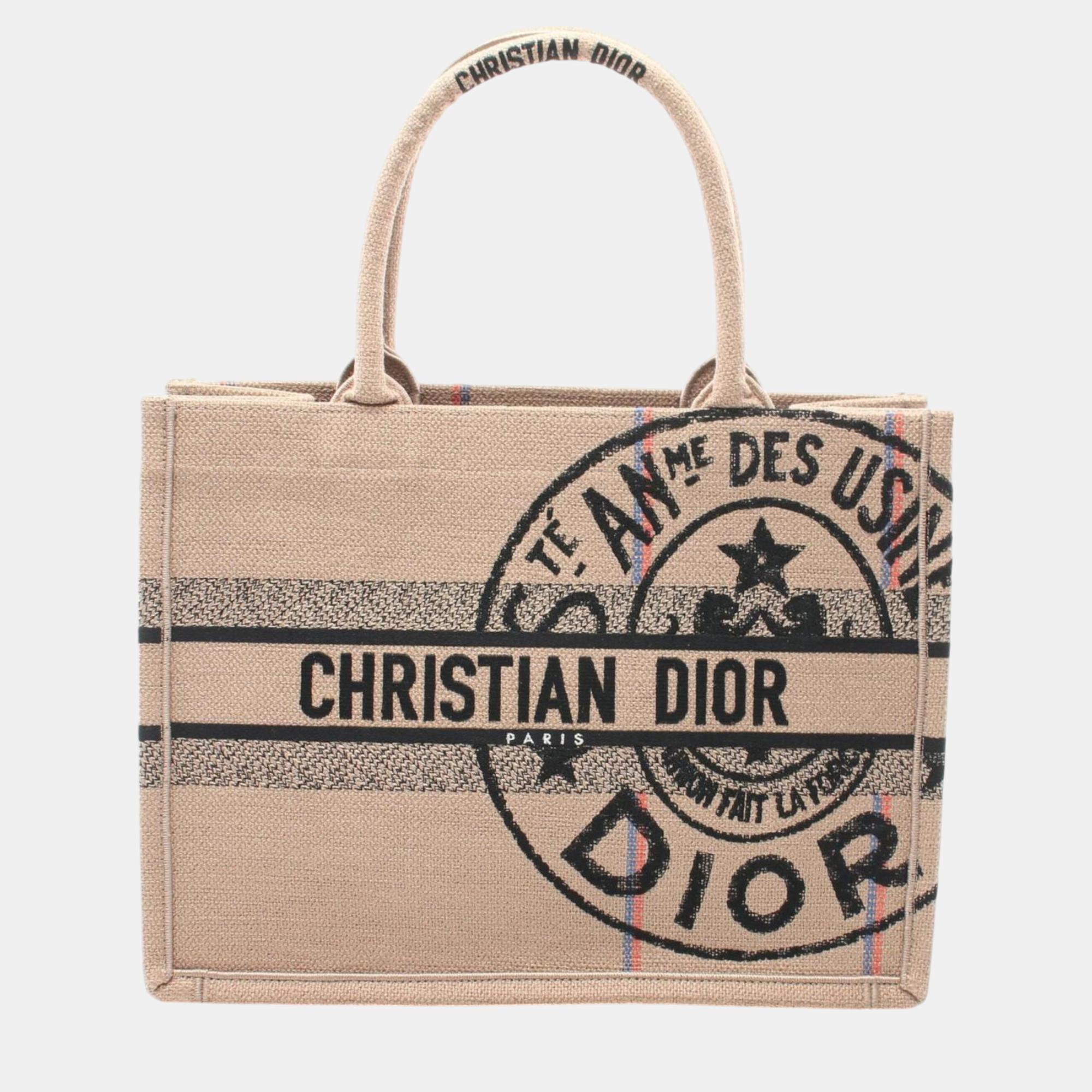 

Christian Dior Beige Black Multicolor Canvas Dior Book Tote Medium Bag