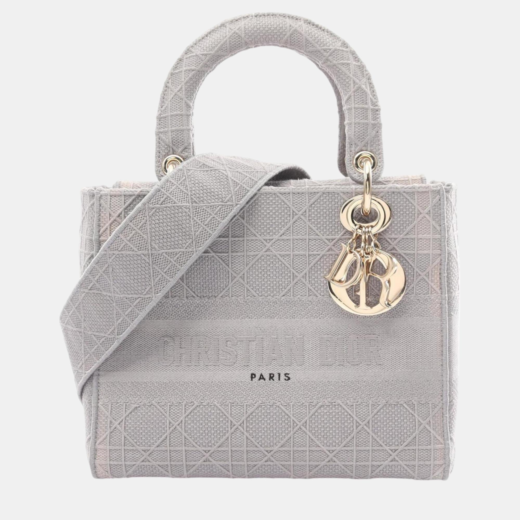 

Christian Dior Gray Canvas Dior LADY D-LITE Medium Bag, Grey