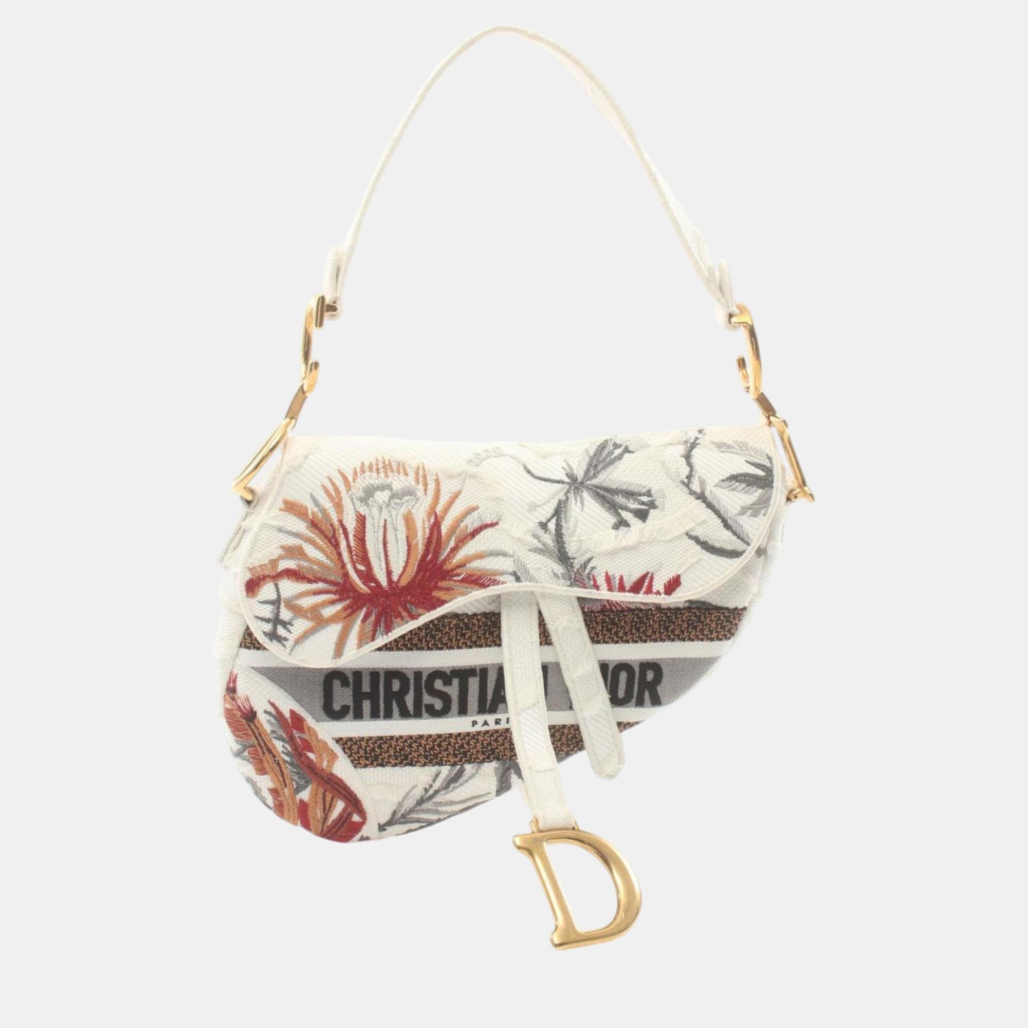 

Christian Dior White Multicolor Canvas Saddle Bag