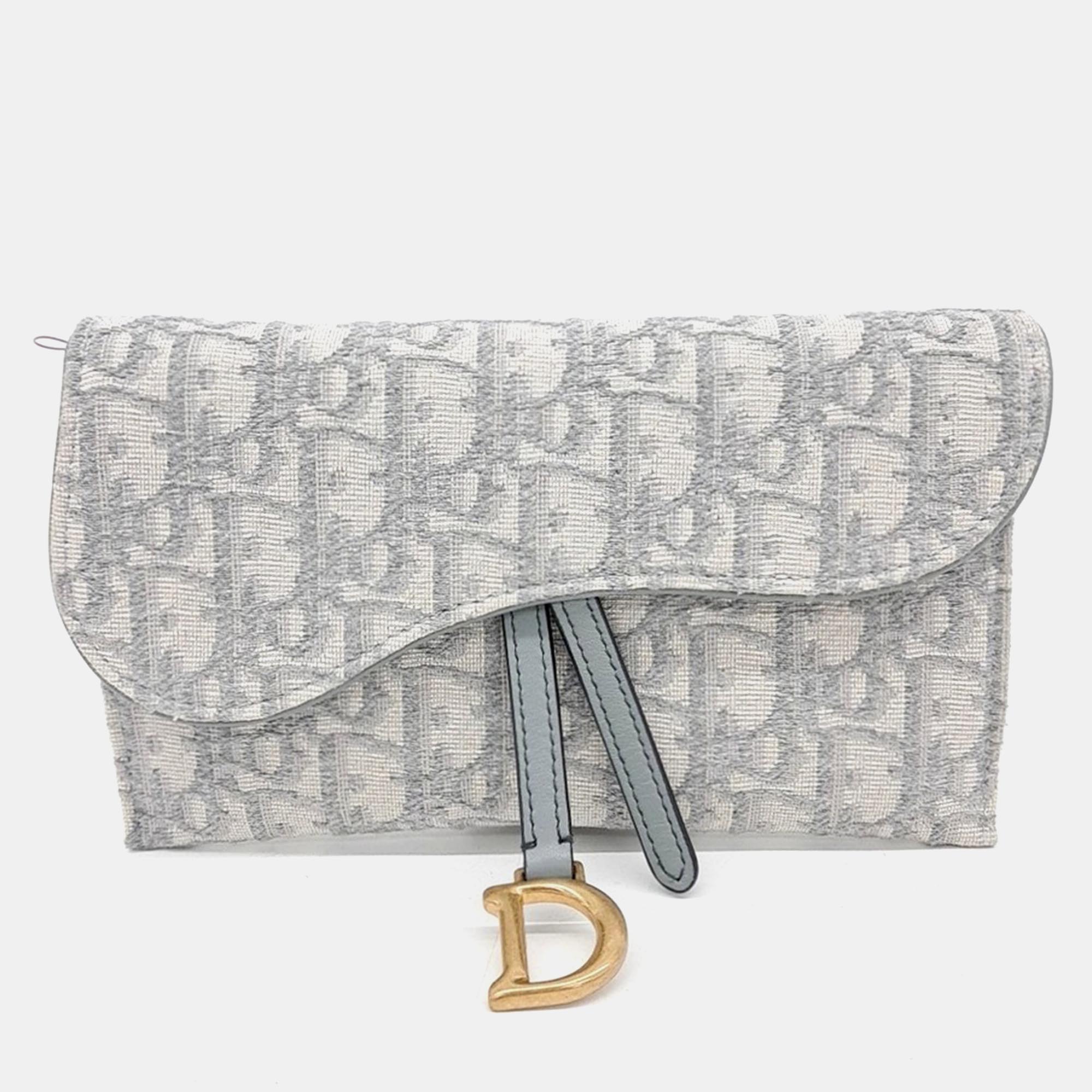 Pre-owned Dior Christian  Oblique Saddle Chain Crossbody Bag In Grey