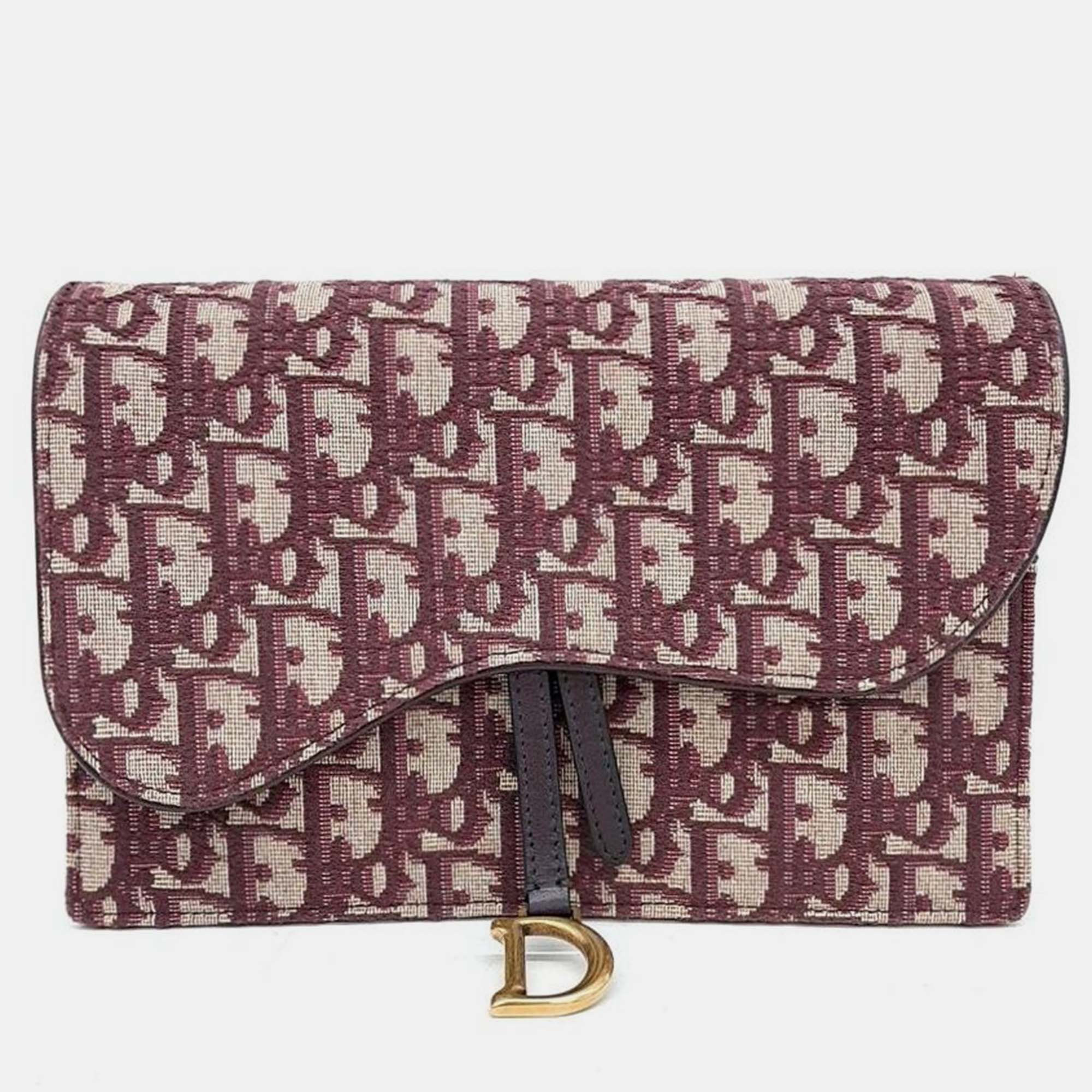 Pre-owned Dior Christian  Oblique Saddle Chain Crossbody Bag In Burgundy