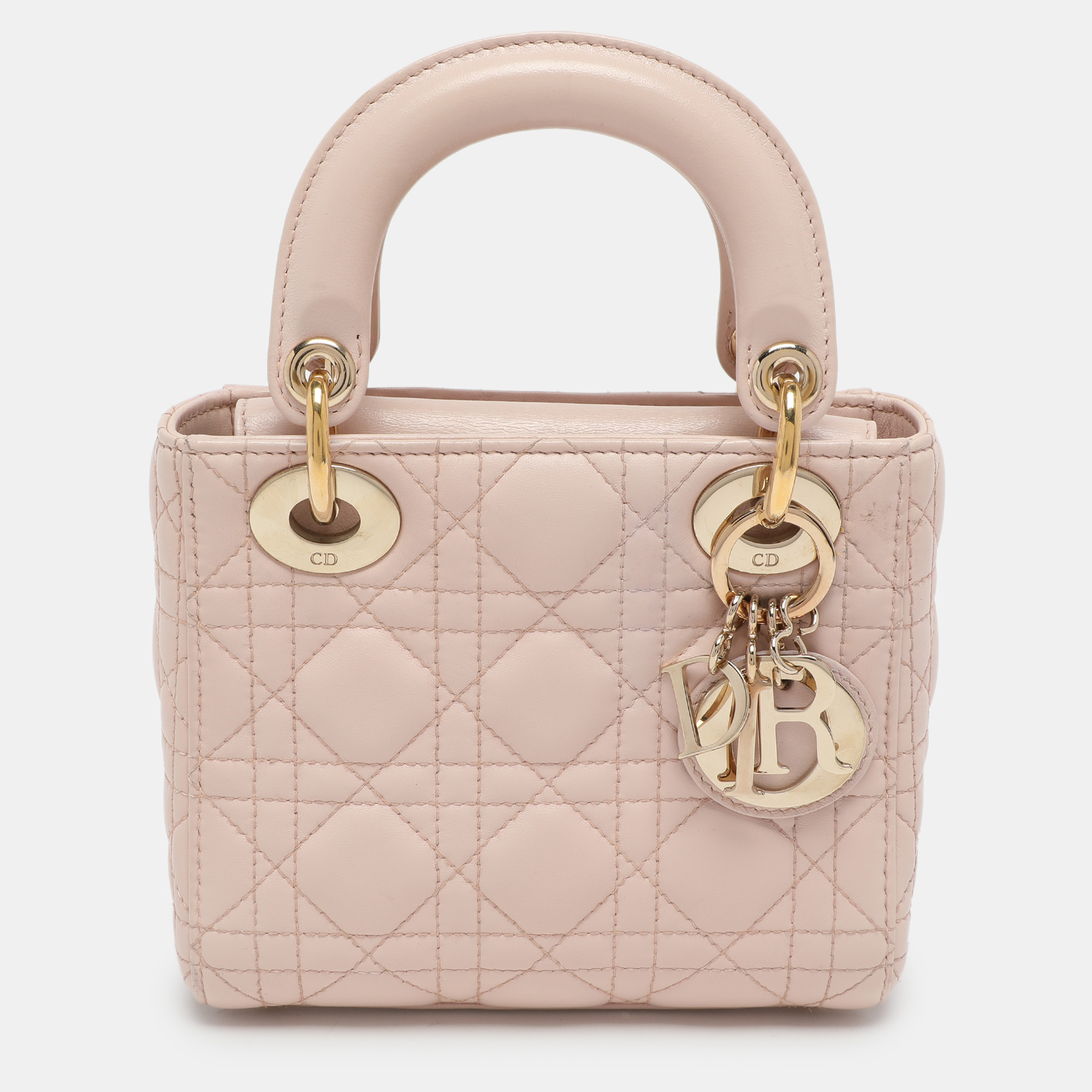 

Dior Light Beige Cannage Leather Mini Lady Dior Tote