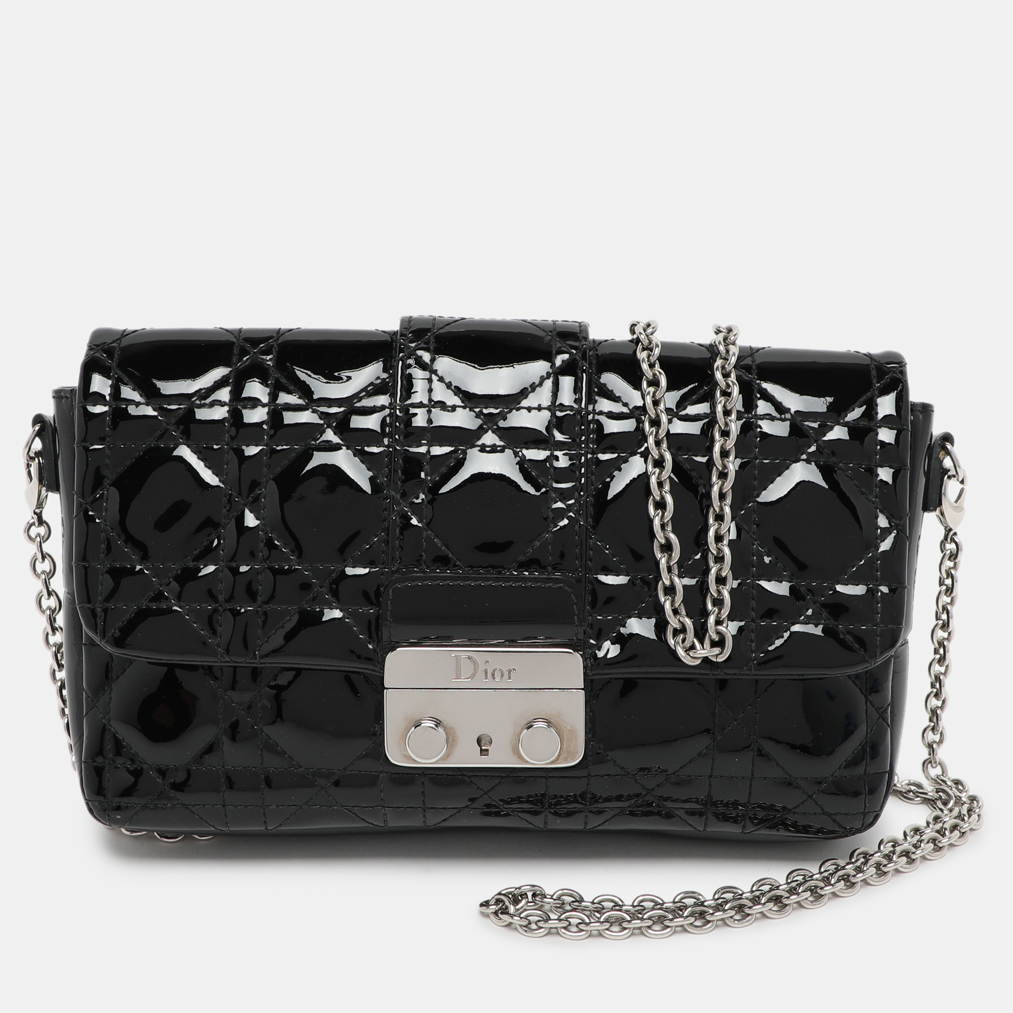 

Dior Black Cannage Patent Leather New Lock Wallet On Chain