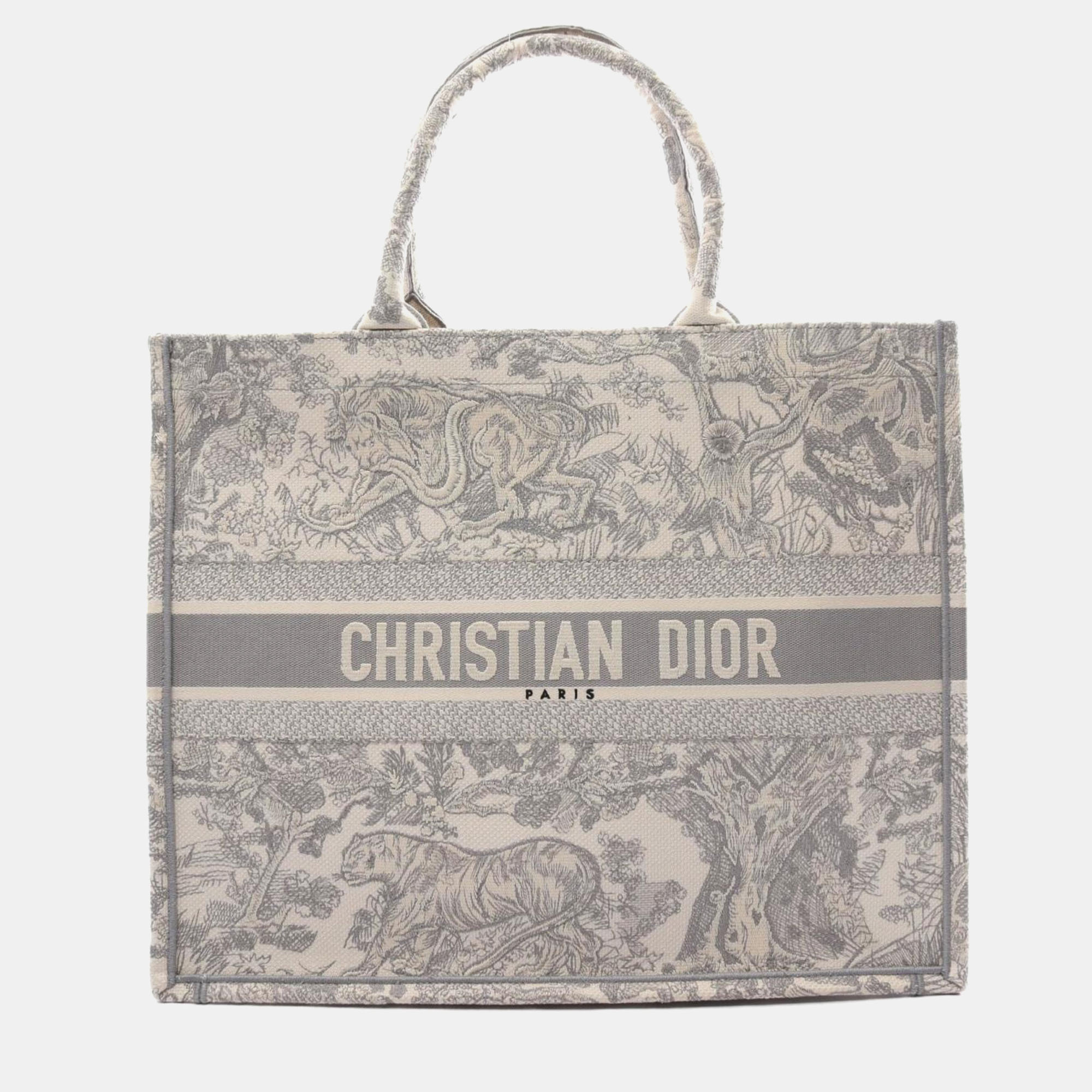 Pre-owned Dior Grey/ivory Embroidered Canvas Large Book Tote Tote Bag