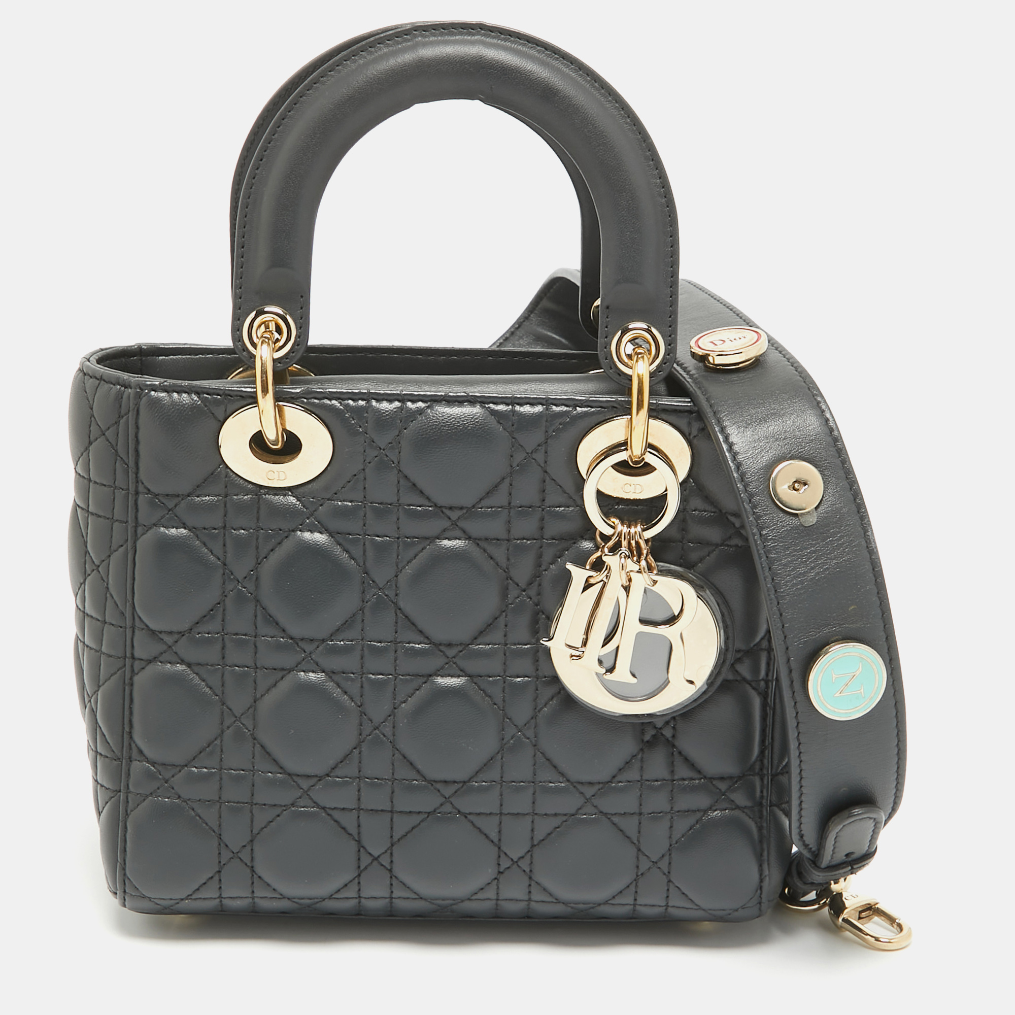 

Dior Dark Grey Cannage Leather Small Lady Dior My ABCDior Bag