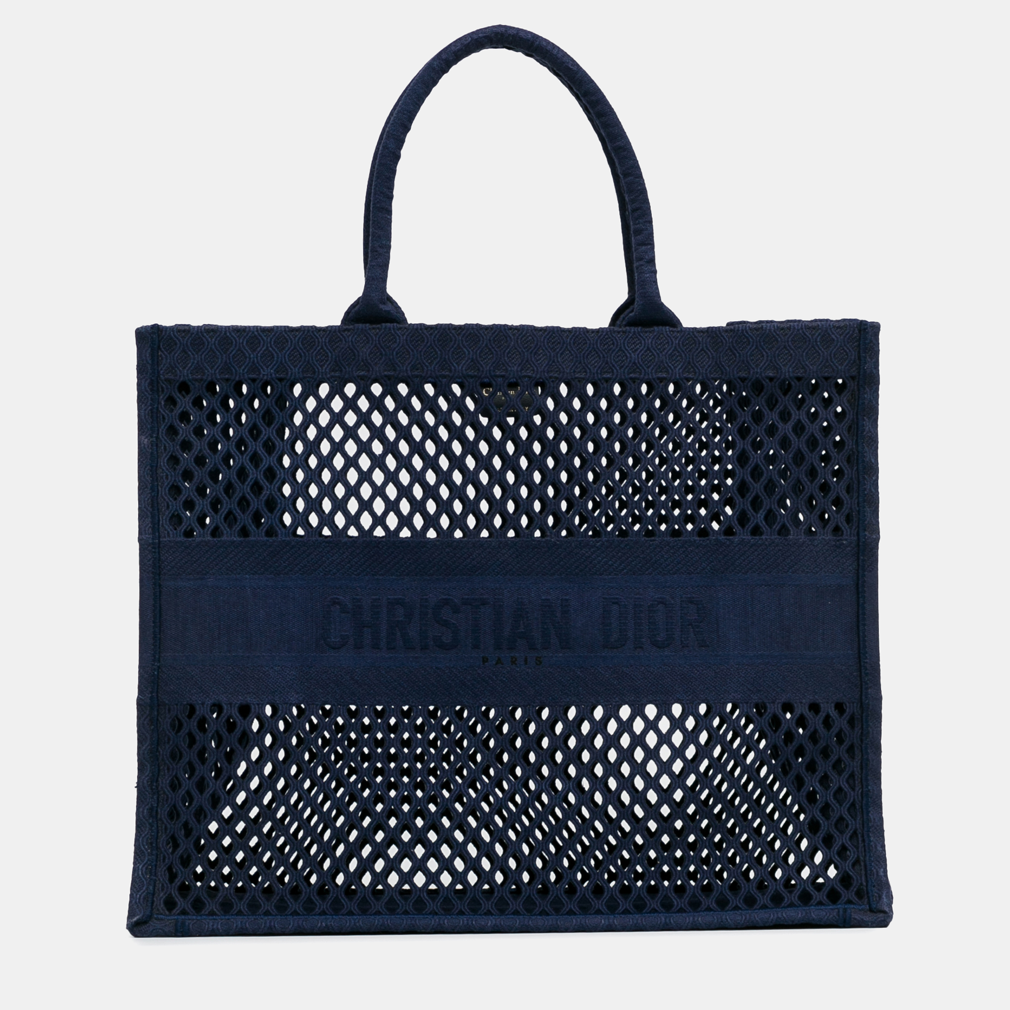 Pre-owned Dior Large Mesh Book Tote In Navy Blue