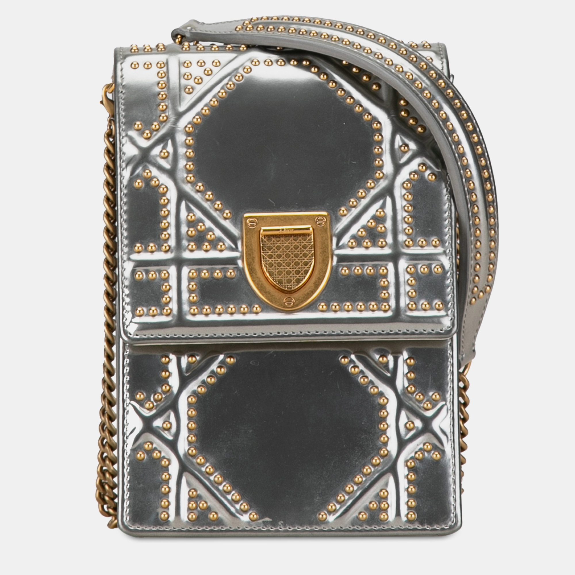 

Dior Metallic Studded Calfskin Vertical Diorama Bag, Silver