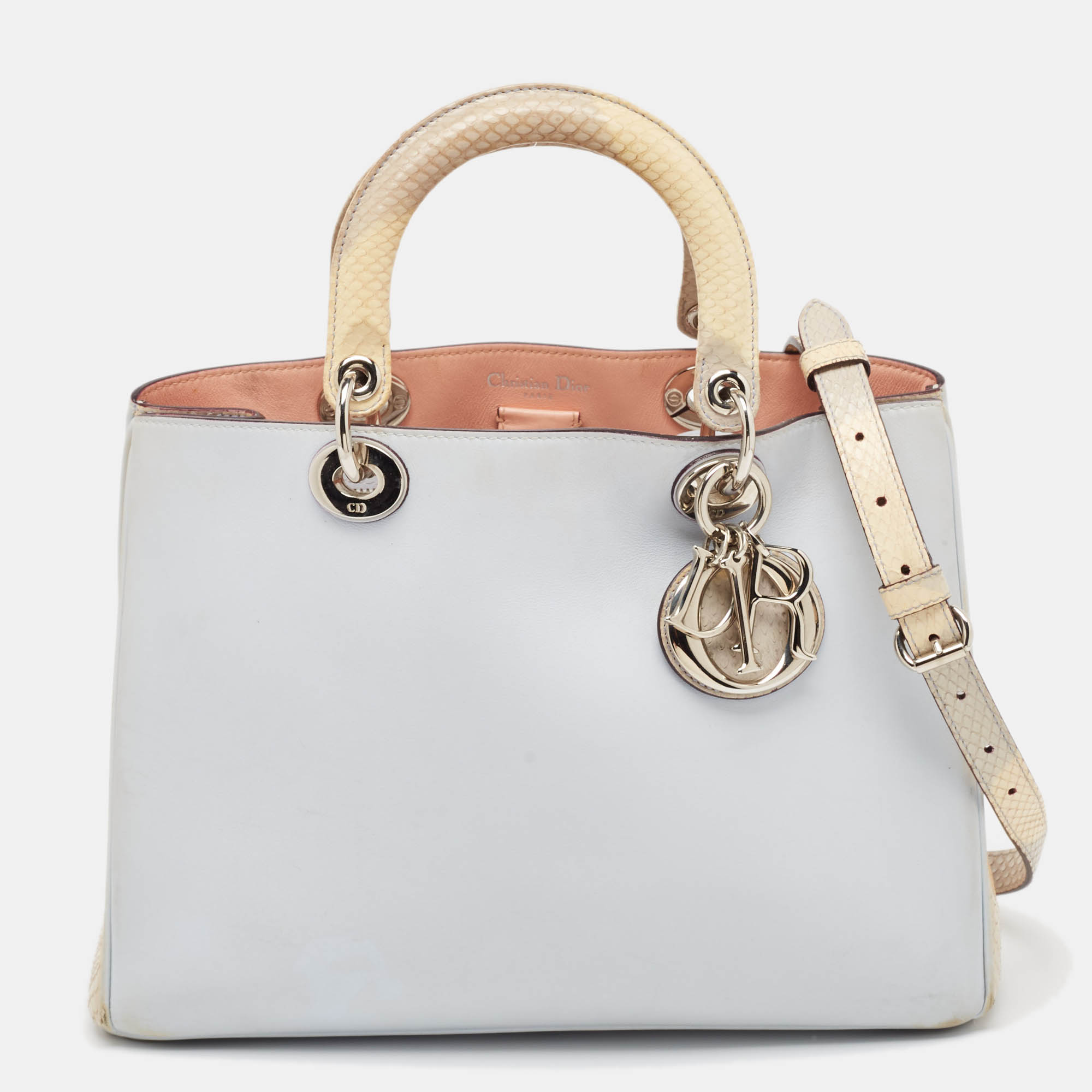 

Dior Light Blue/Cream Leather and Python  Diorissimo Shopper Tote