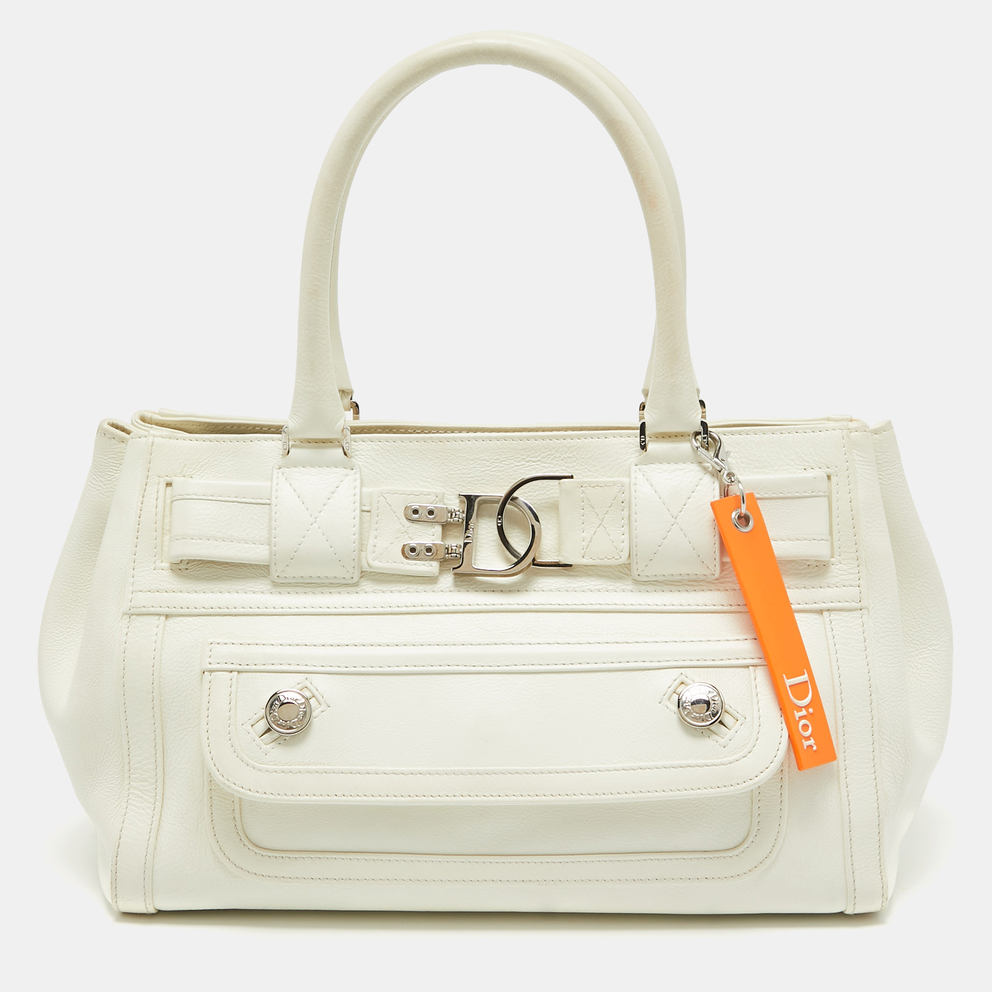 

Dior White Leather Flight Tote