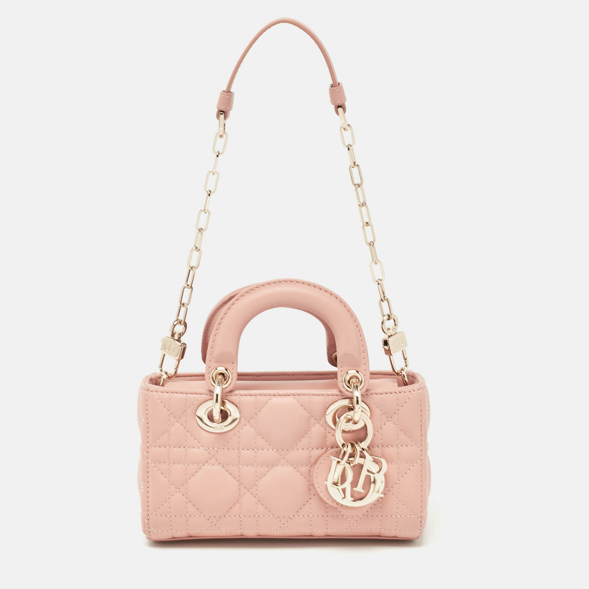 

Dior Rose des Vents Cannage Leather Micro Lady D-Joy Tote, Pink