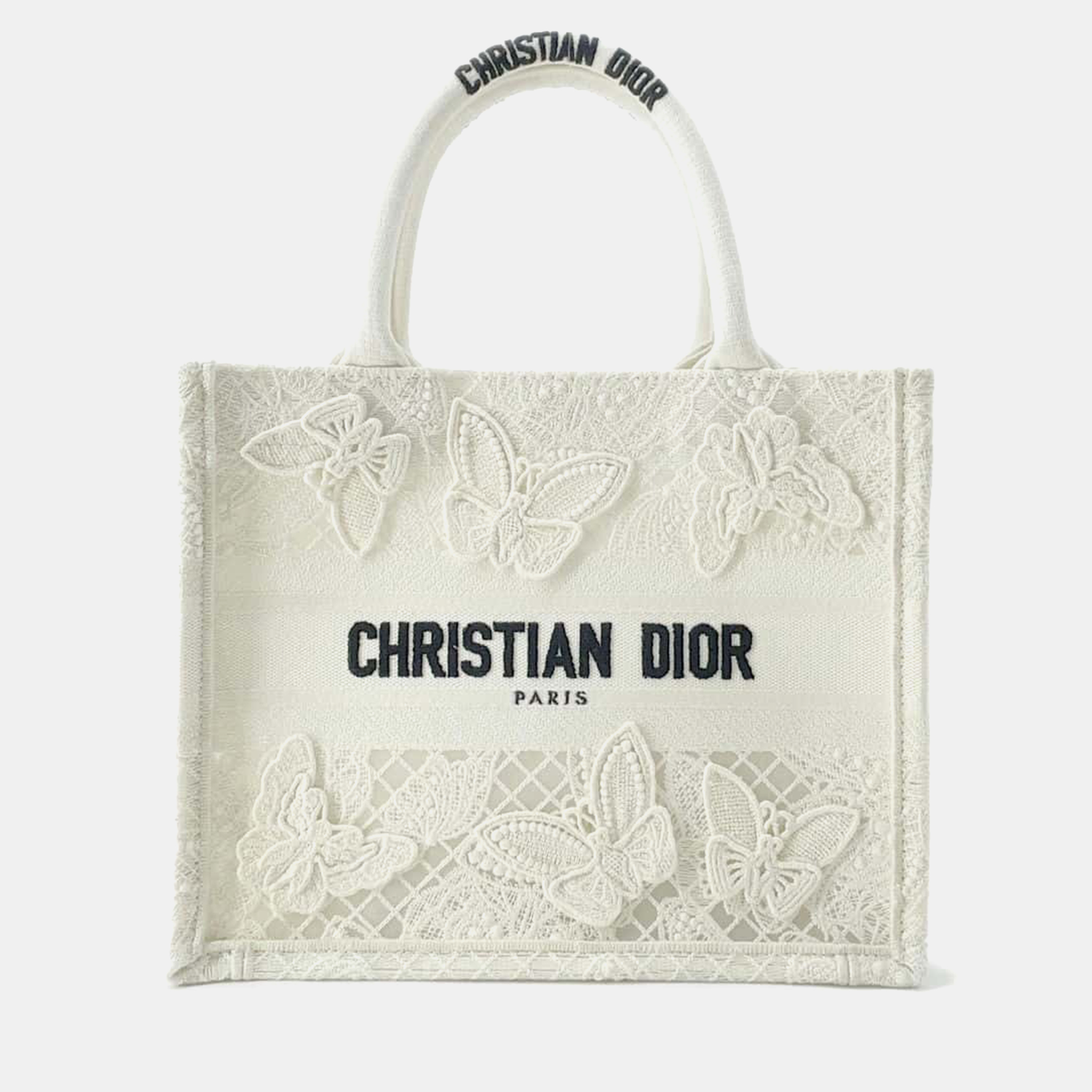 

Dior White Canvas Embroidery Butterfly Book Tote bag Size Small