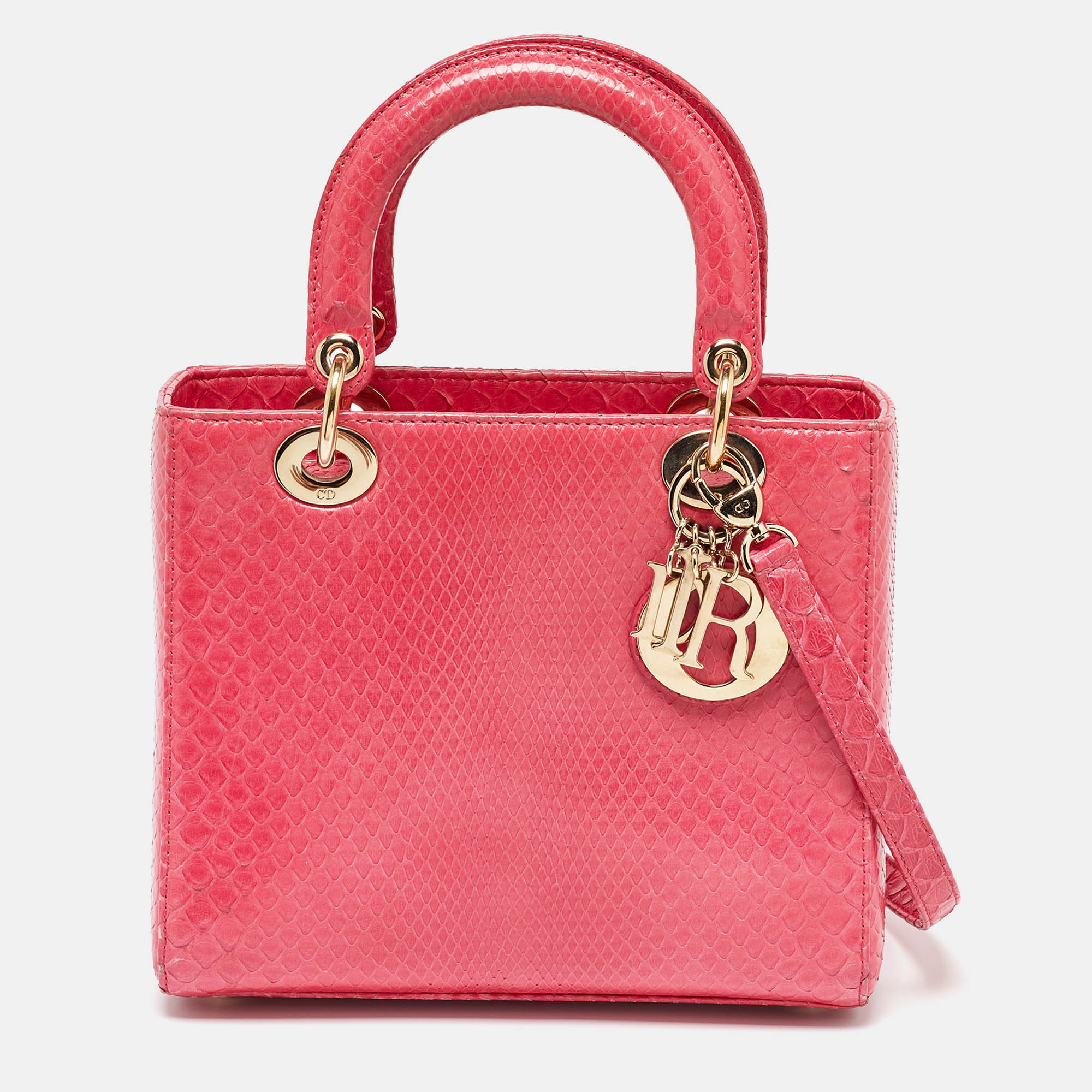 

Dior Pink Snakeskin Leather Medium Lady Dior Tote