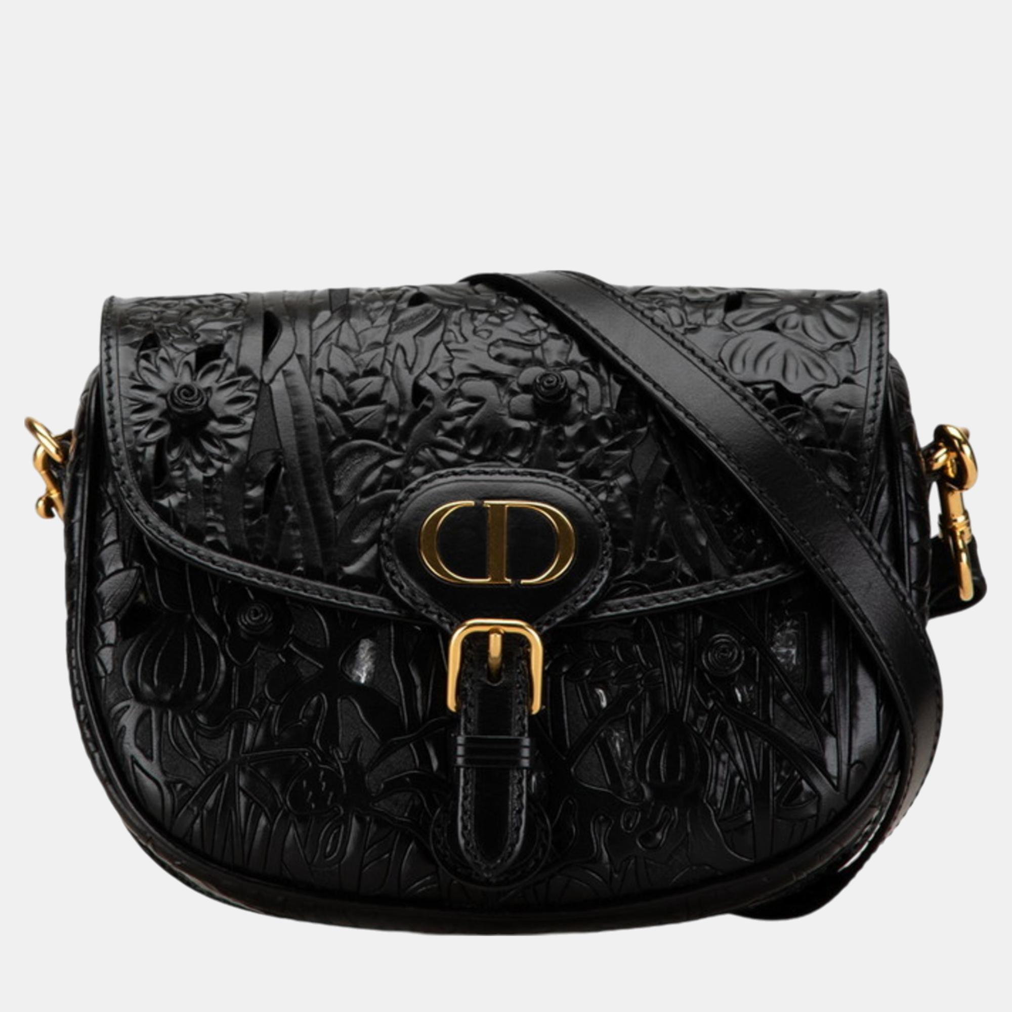 

Dior Black Leather Floral Applique Bobby Medium Shoulder Bags