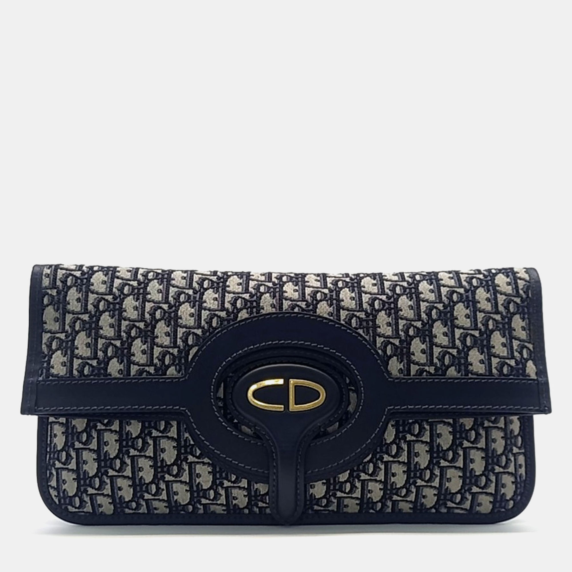 Pre-owned Dior Christian  Oblique Folding Clutch In Navy Blue