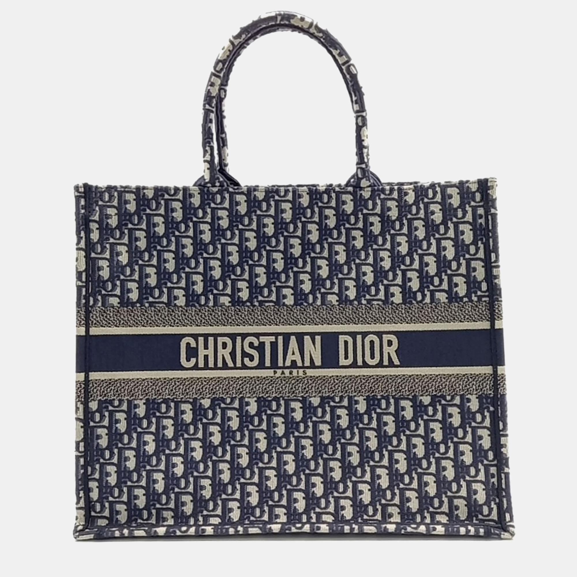 Pre-owned Dior Christian  Oblique Book Tote Bag 42 In Navy Blue