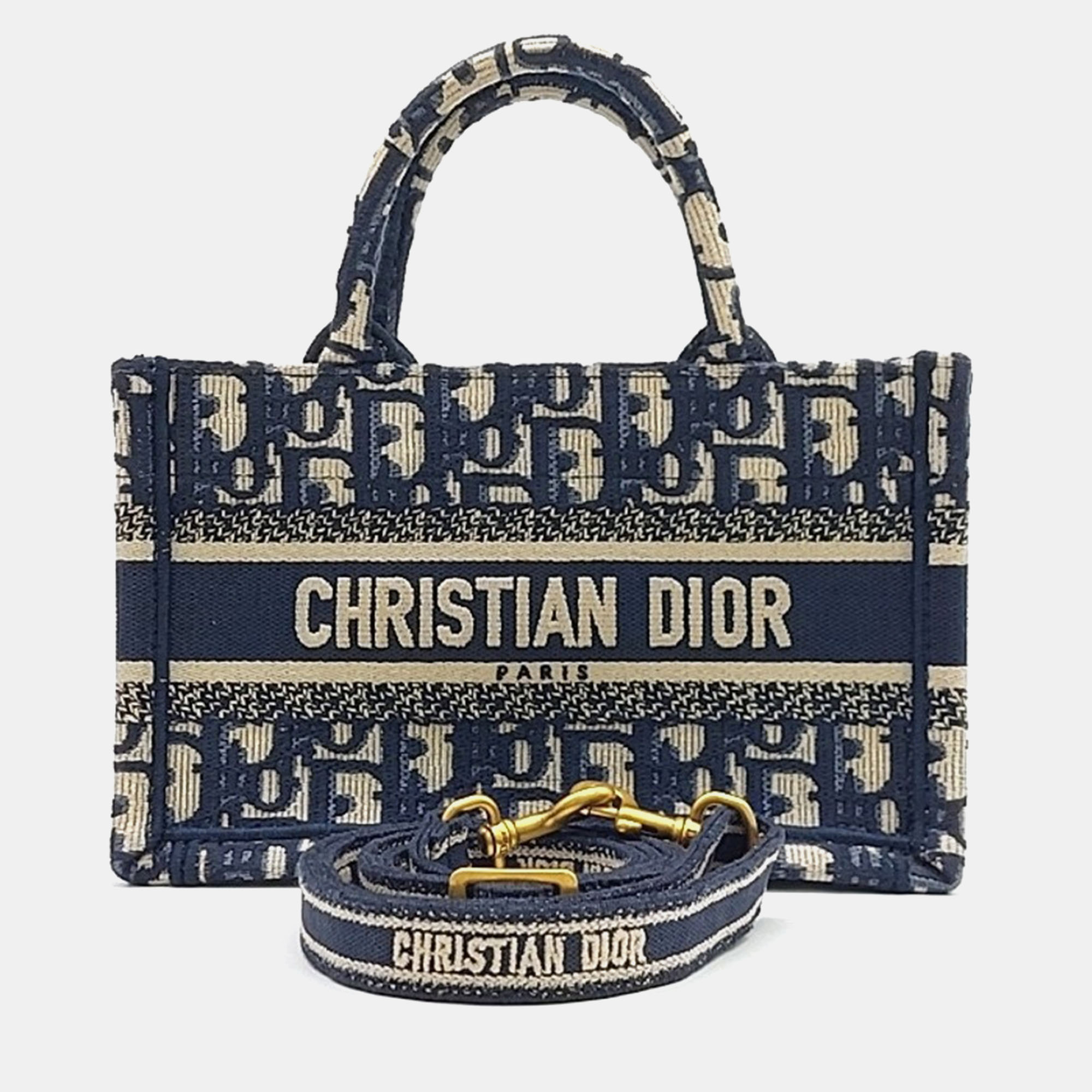 Pre-owned Dior Christian  Book Tote Mini Shoulder Strap Bag In Navy Blue