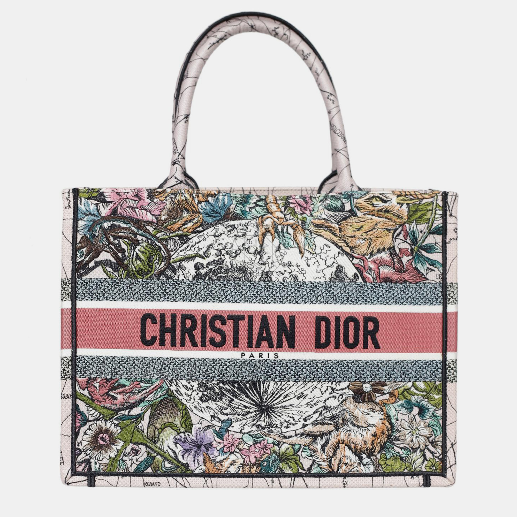 

Christian Dior Pink Multicolor Zodiac Embroidery Medium Book Tote bag