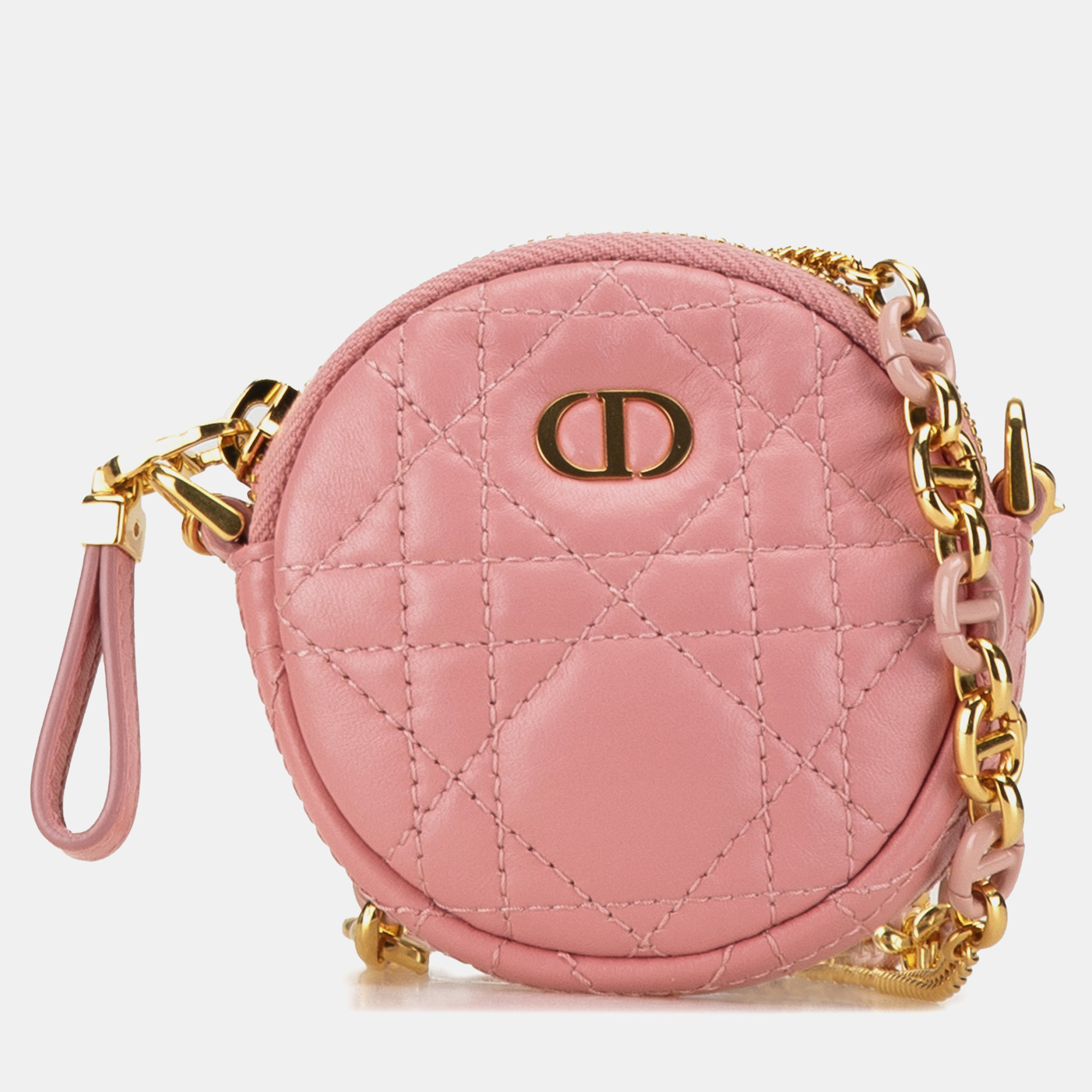 

Dior Mini Lambskin Cannage Round Caro Pouch, Pink