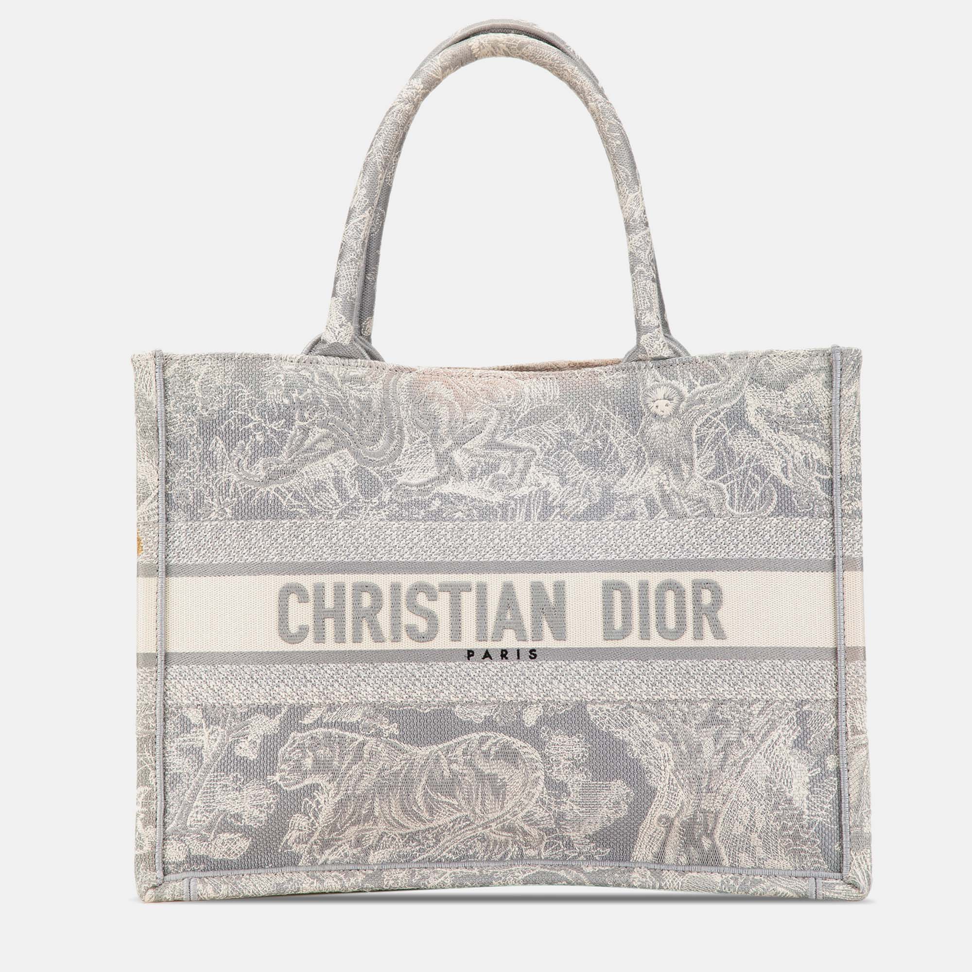 

Dior Medium Toile de Jouy Reverse Embroidered Book Tote Bag, Grey