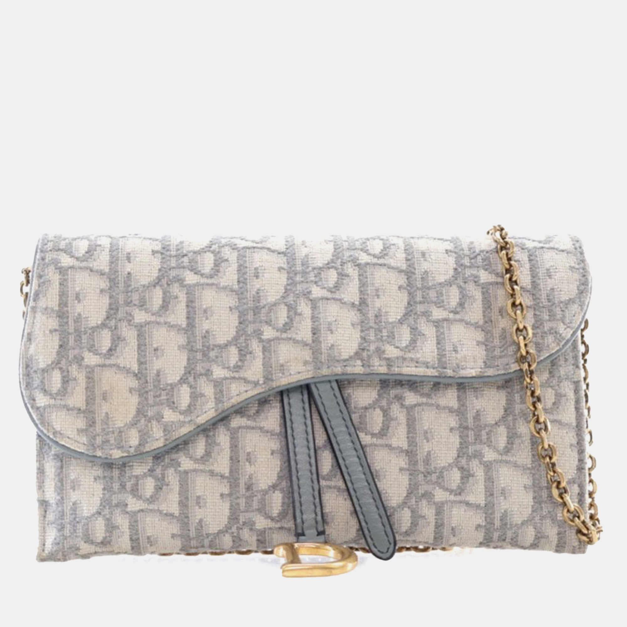 

Dior Grey Canvas Oblique Saddle Wallet On Chain