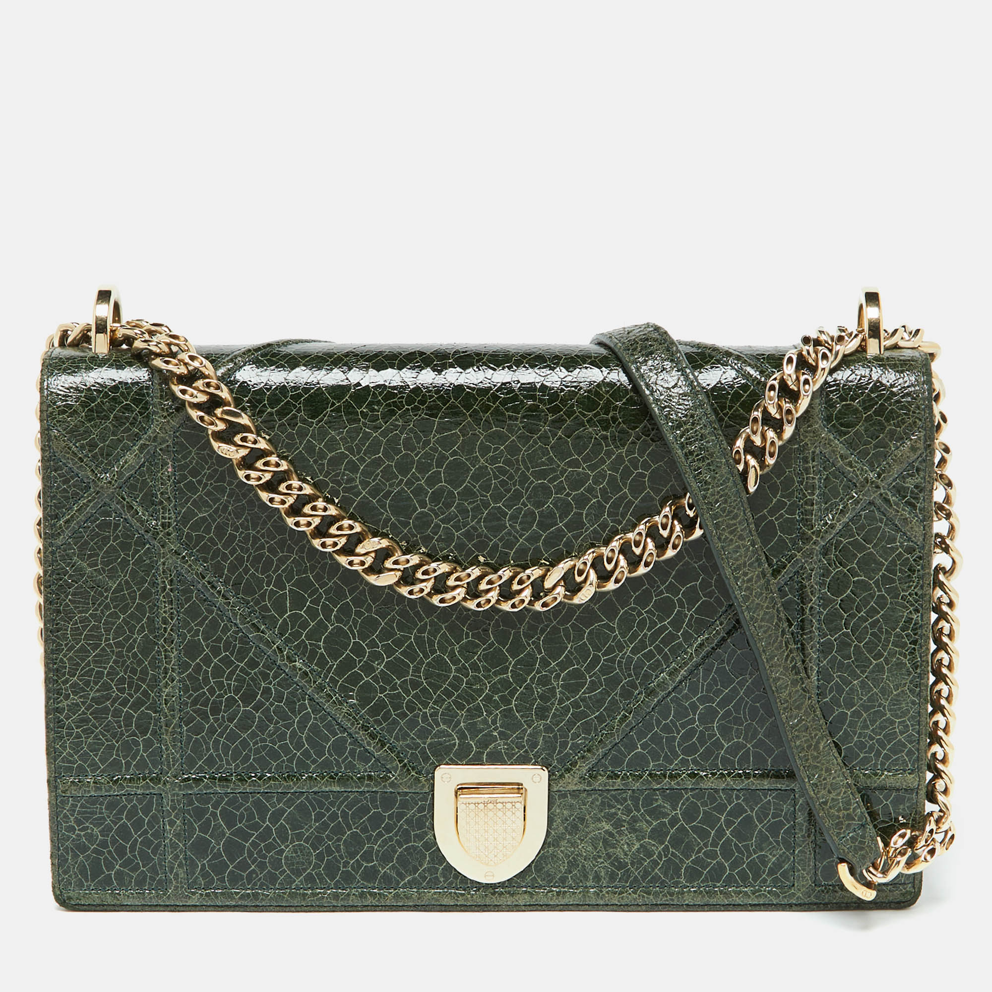 

Dior Green Crackle Leather Large Diorama Flap Shoulder Bag