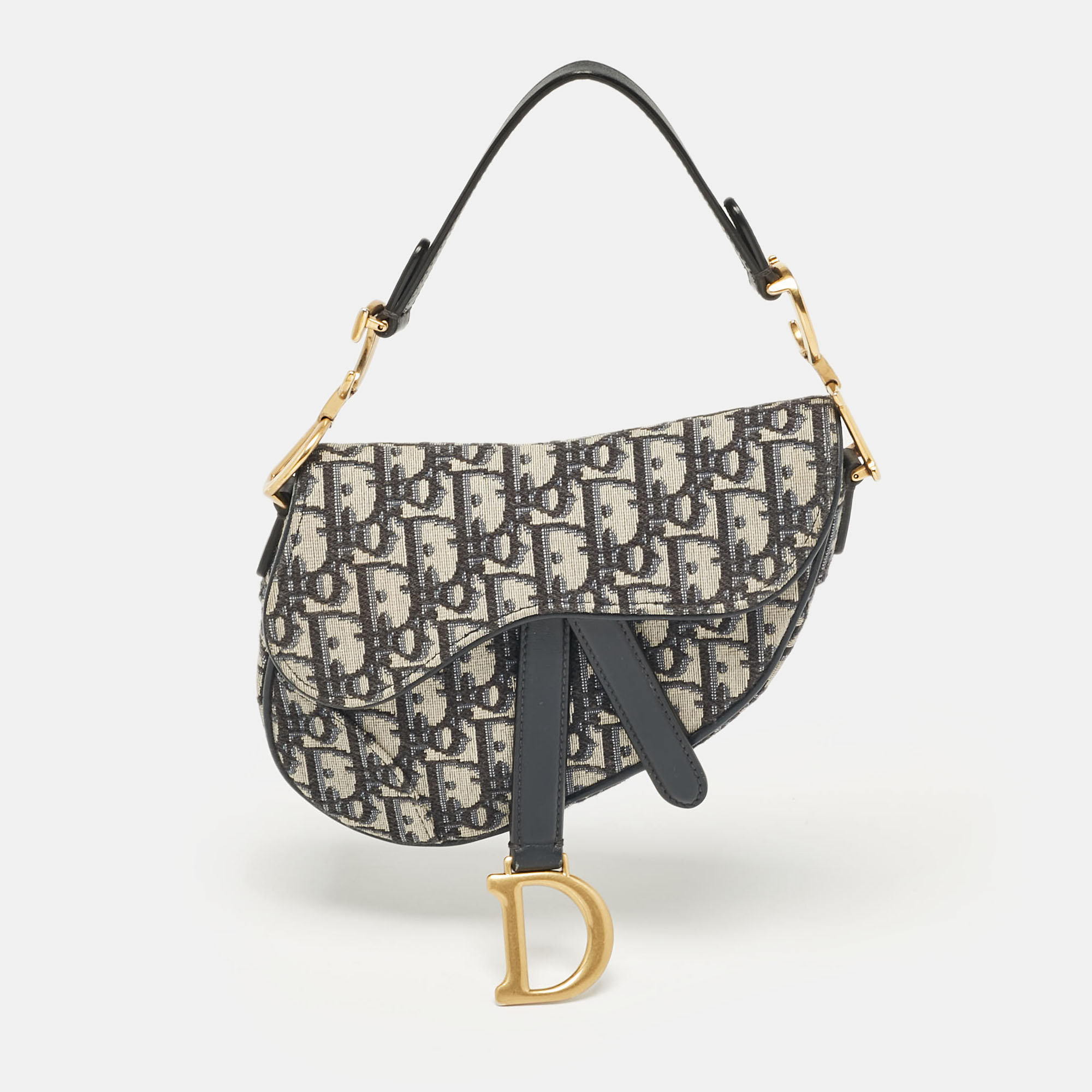 

Dior Navy Blue Oblique Canvas and Leather Mini Saddle Bag