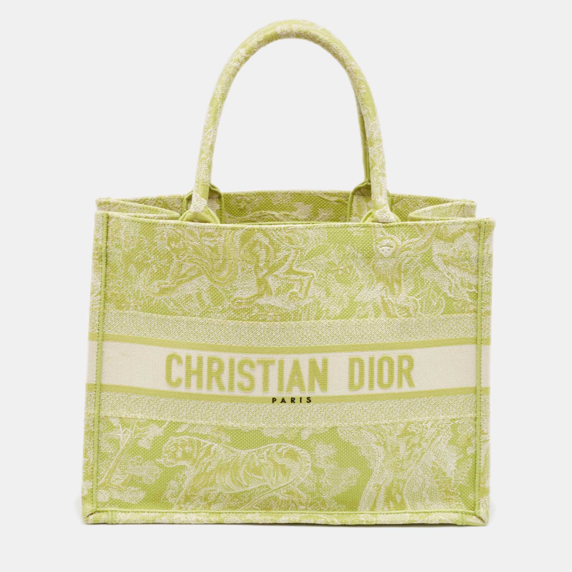 

Dior Green/White Embroidered Canvas  Toile De Jouy Book Tote