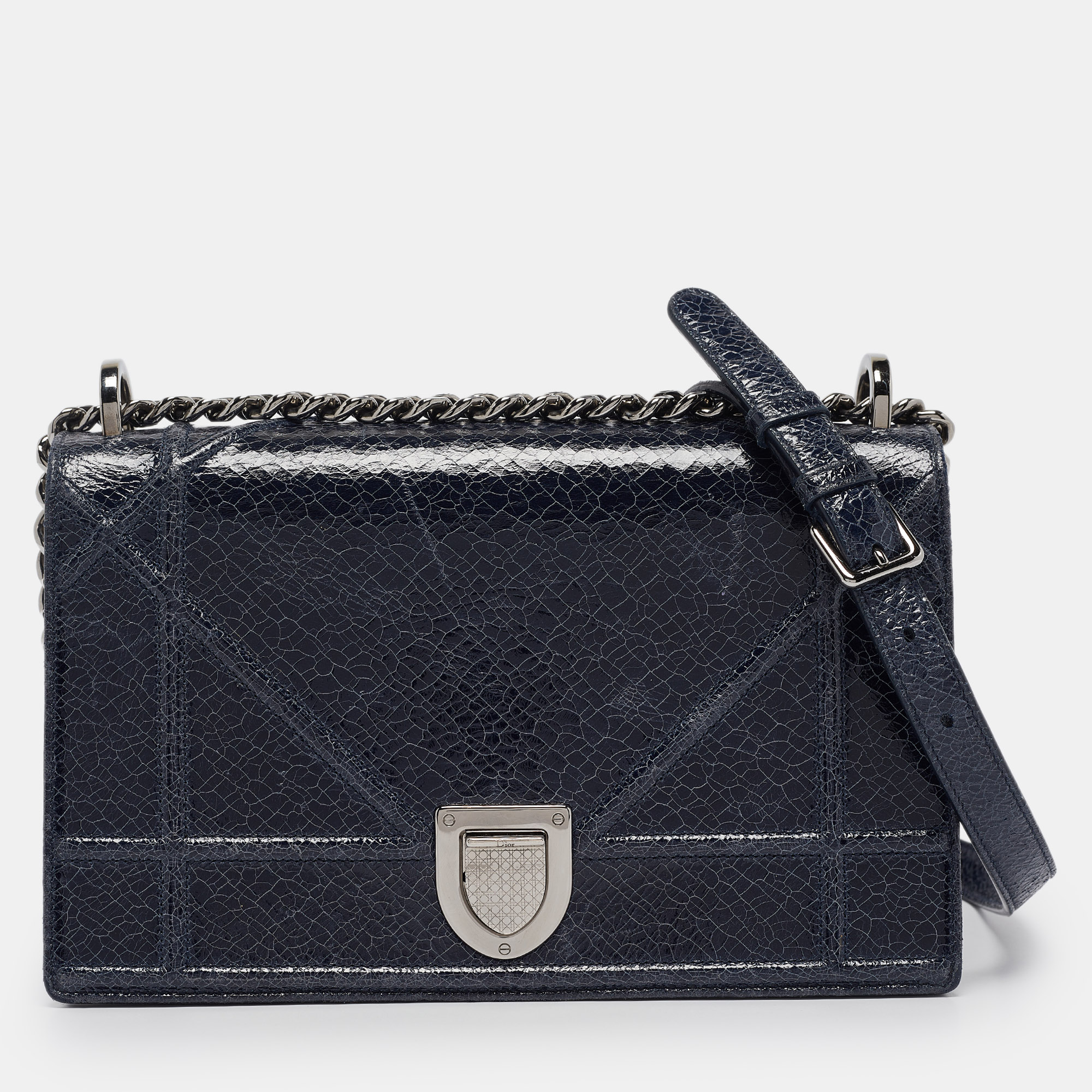 

Dior Navy Blue Crinkled Patent Leather  Diorama Shoulder Bag