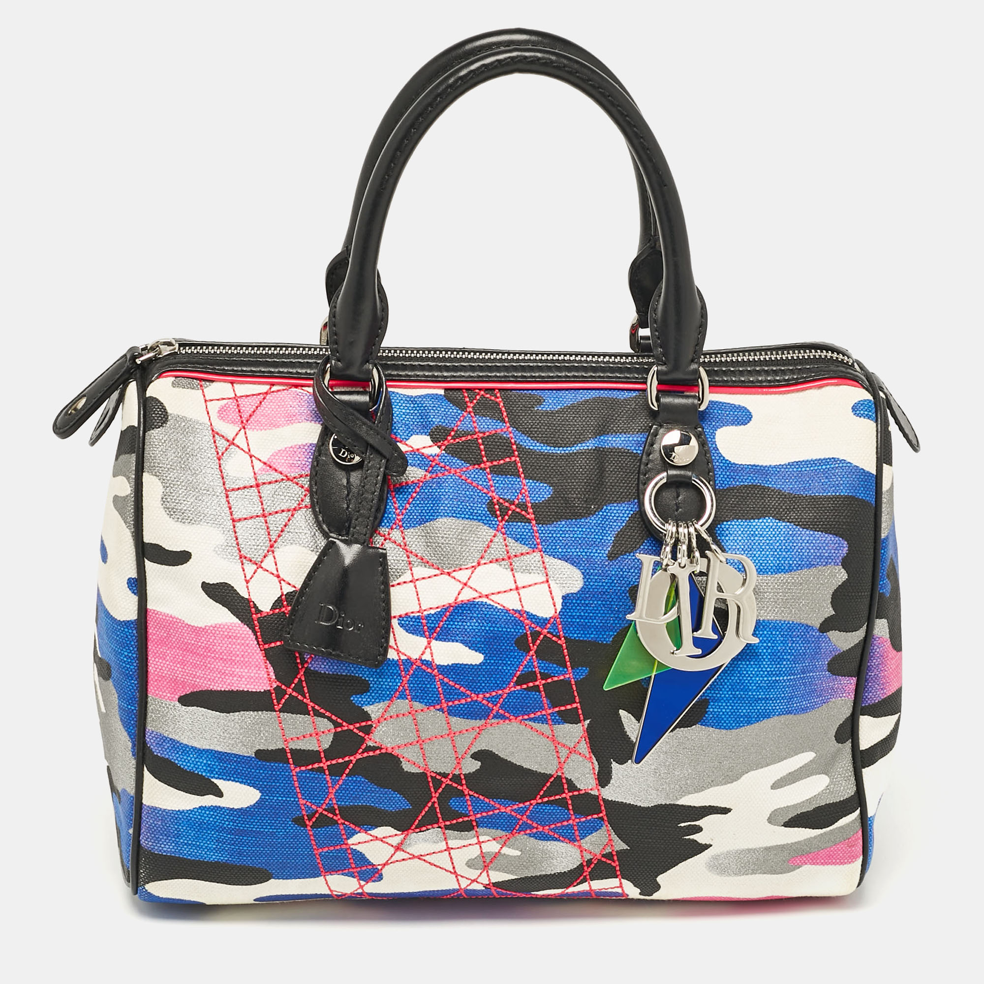 

Dior Pink Camouflage Canvas and Leather Anselm Reyle For Dior Boston Bag, Multicolor