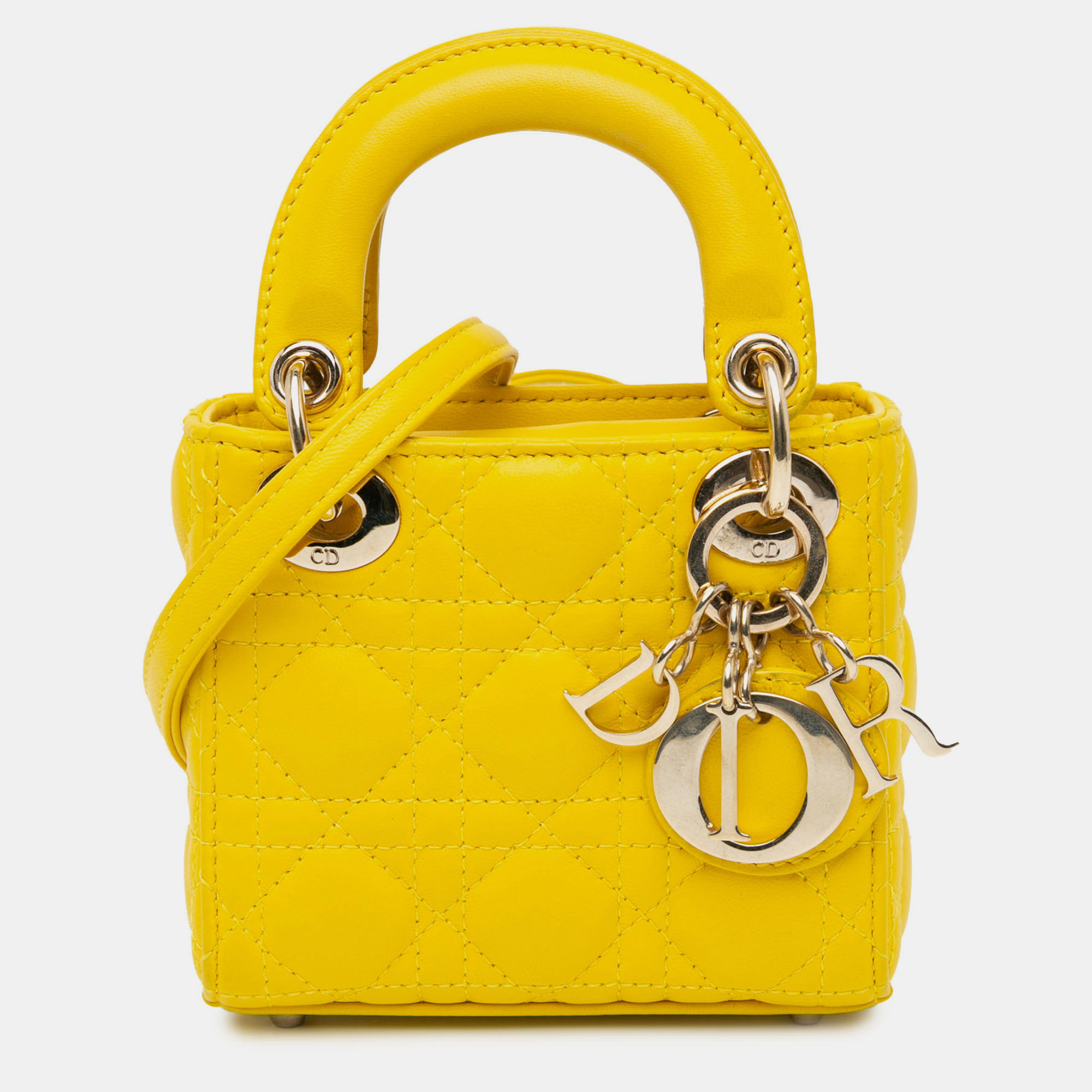 

Dior Yellow Micro Lambskin Cannage Lady Dior