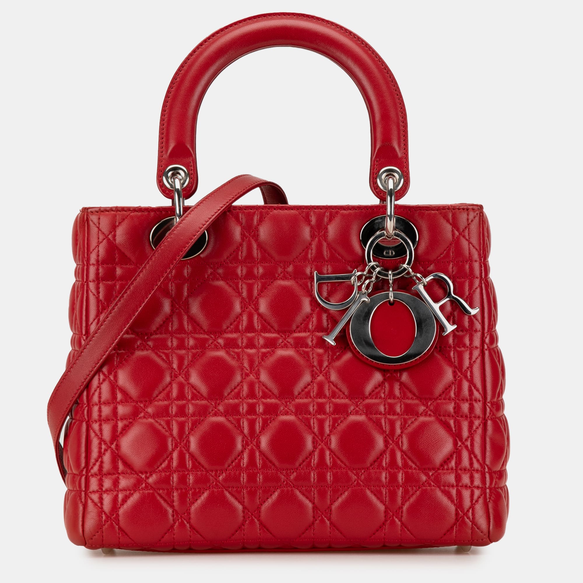 

Dior Red Medium Lambskin Cannage Lady Dior