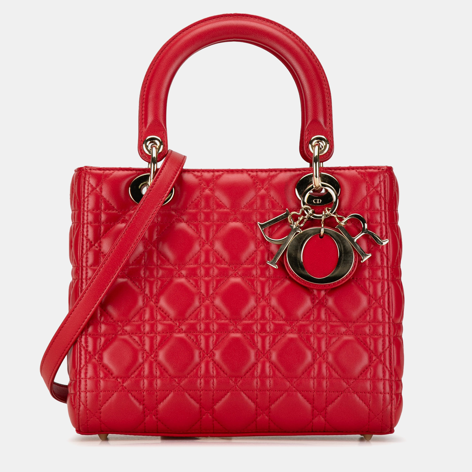 

Dior Red Medium Lambskin Cannage Lady Dior